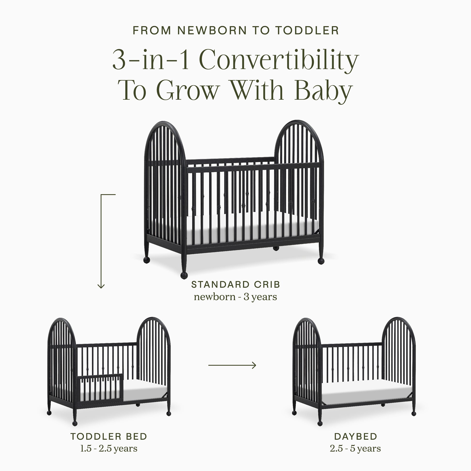 M31401AB,Namesake,Alouette 3-in-1 Convertible Spindle Crib in Archival Black