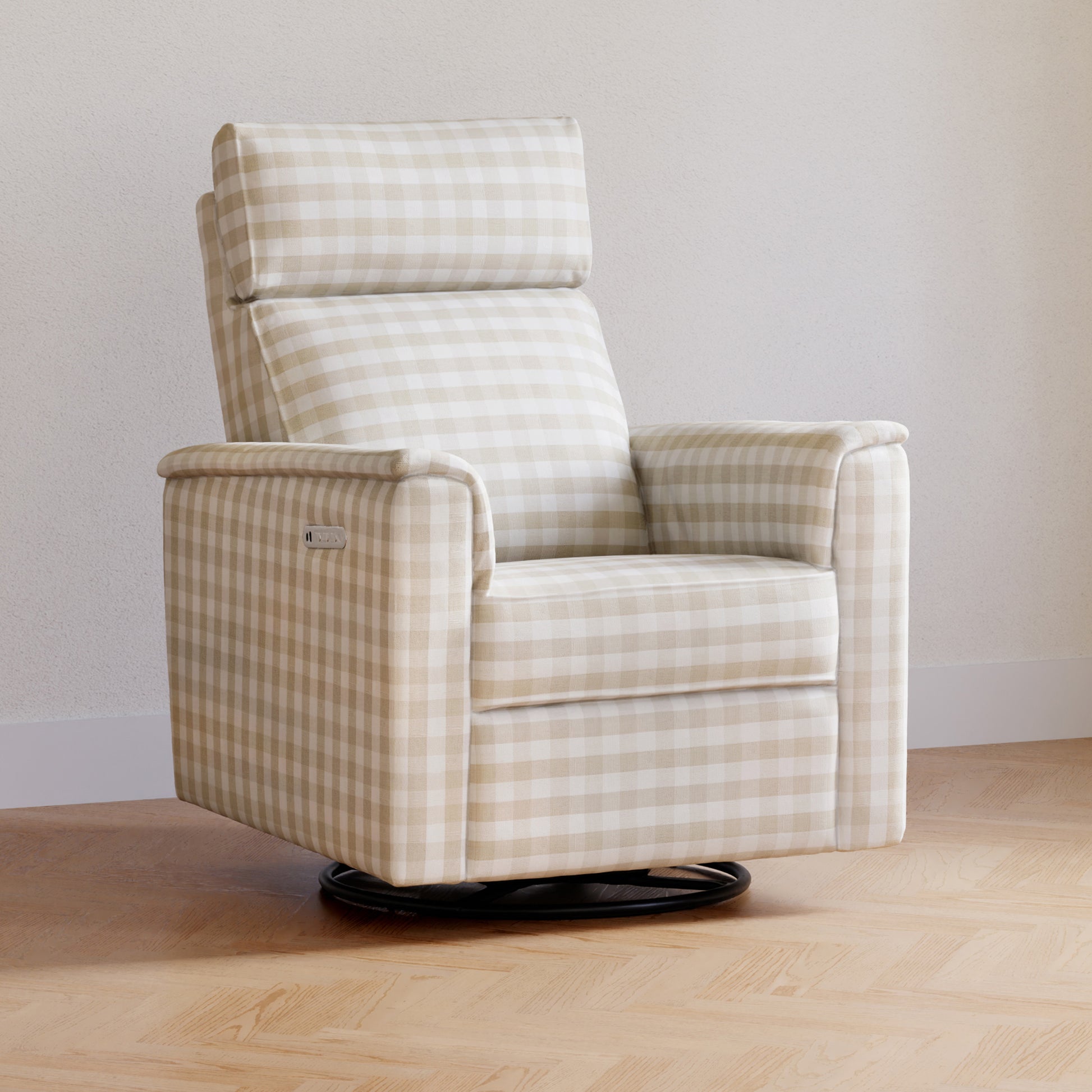 M17182TGH,Namesake,Willa Pro Power Glider Recliner w/ Power Lumbar in Tan Gingham