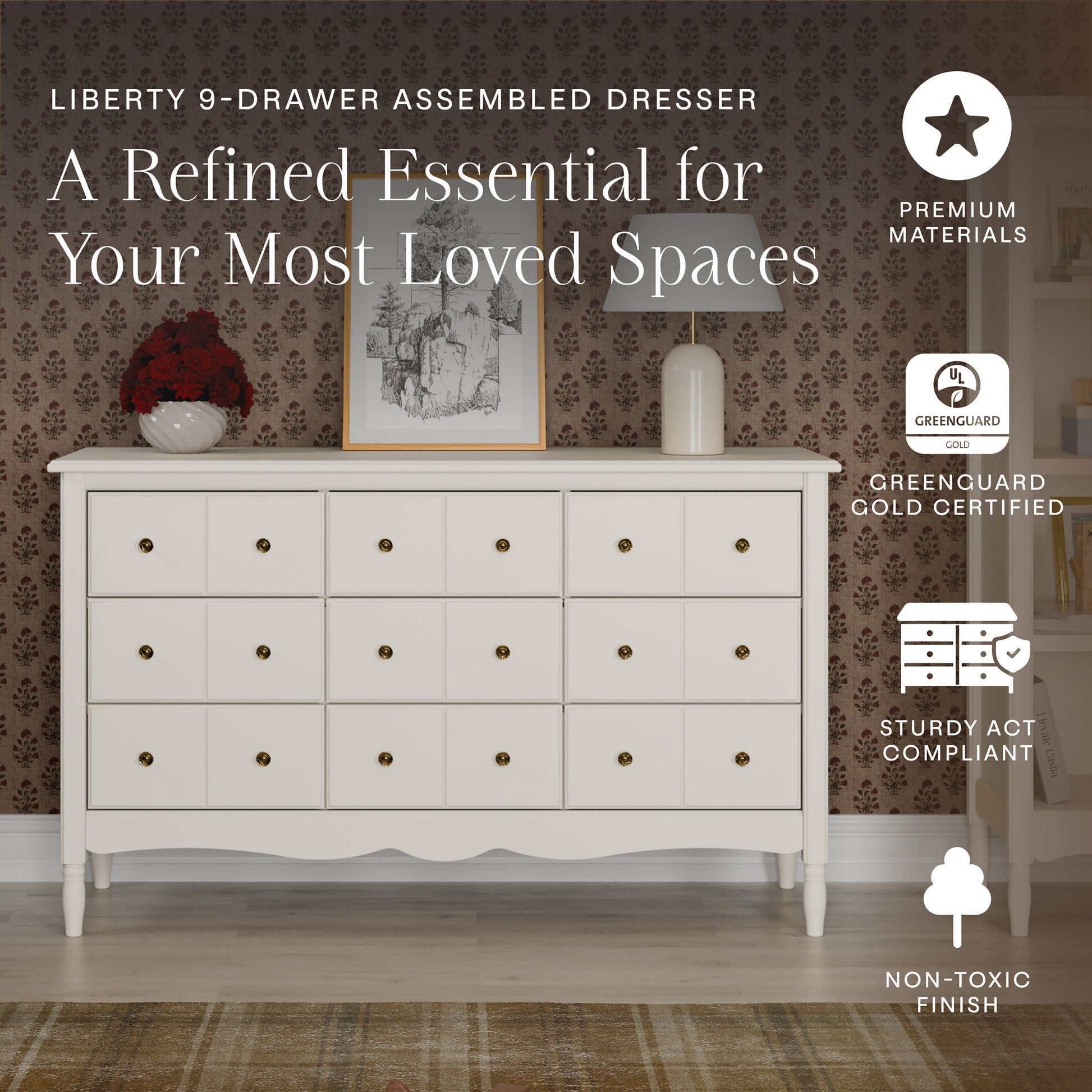 M7128RW,Namesake,Liberty 9-Drawer Assembled Dresser in Warm White