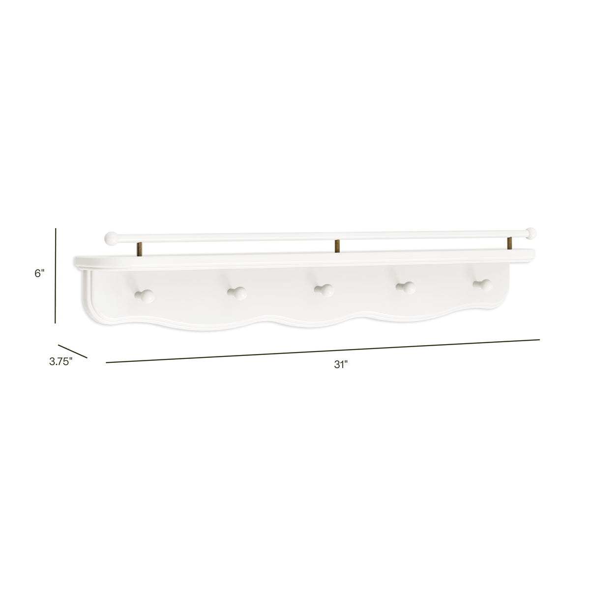 Liberty 31" Wall Shelf with Hooks - dimensions