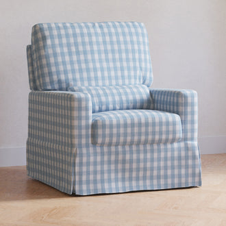 M21787BGH,Namesake,Crawford Pillowback Comfort Swivel Glider in Blue Gingham