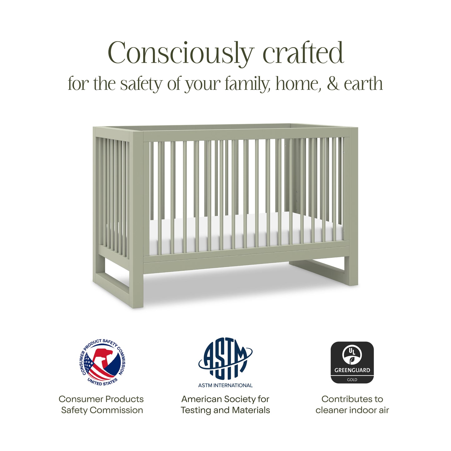 M23301FS,Namesake,Nantucket 3-in-1 Convertible Crib w/Toddler Bed Conversion Kit in French Sage