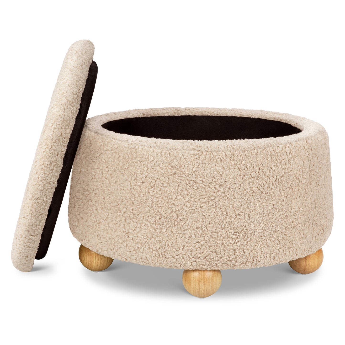 M30985CSGHF,Namesake,Tuffet Storage Ottoman in Chai Shearling w/Honey Ball Feet