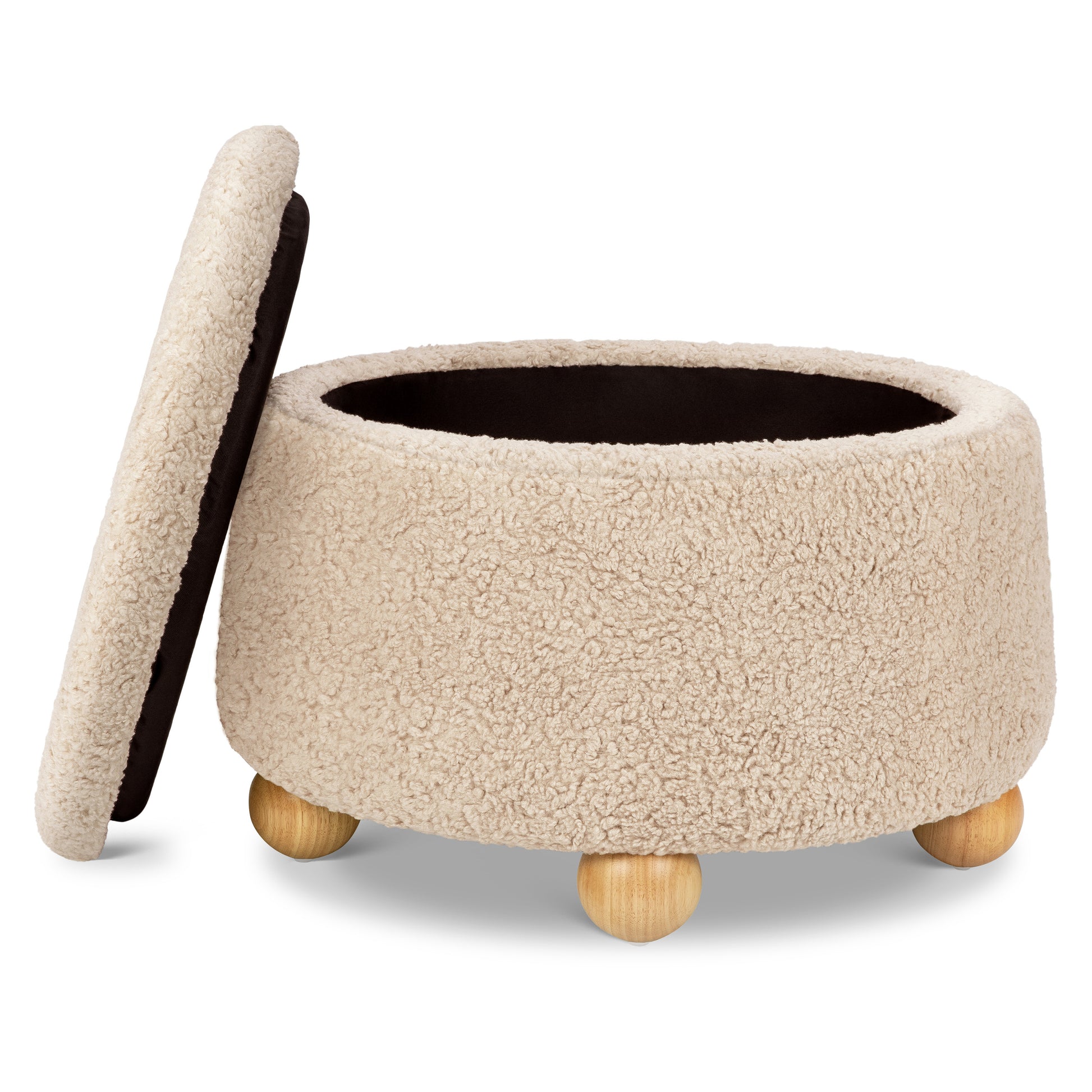 M30985CSGHF,Namesake,Tuffet Storage Ottoman in Chai Shearling w/Honey Ball Feet