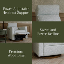 M17186BPBDB,Namesake,Willa Plus Power Glider Recliner w/ Power Headrest in Bellflowers in Powdered Blue w/ Dark Wood Base