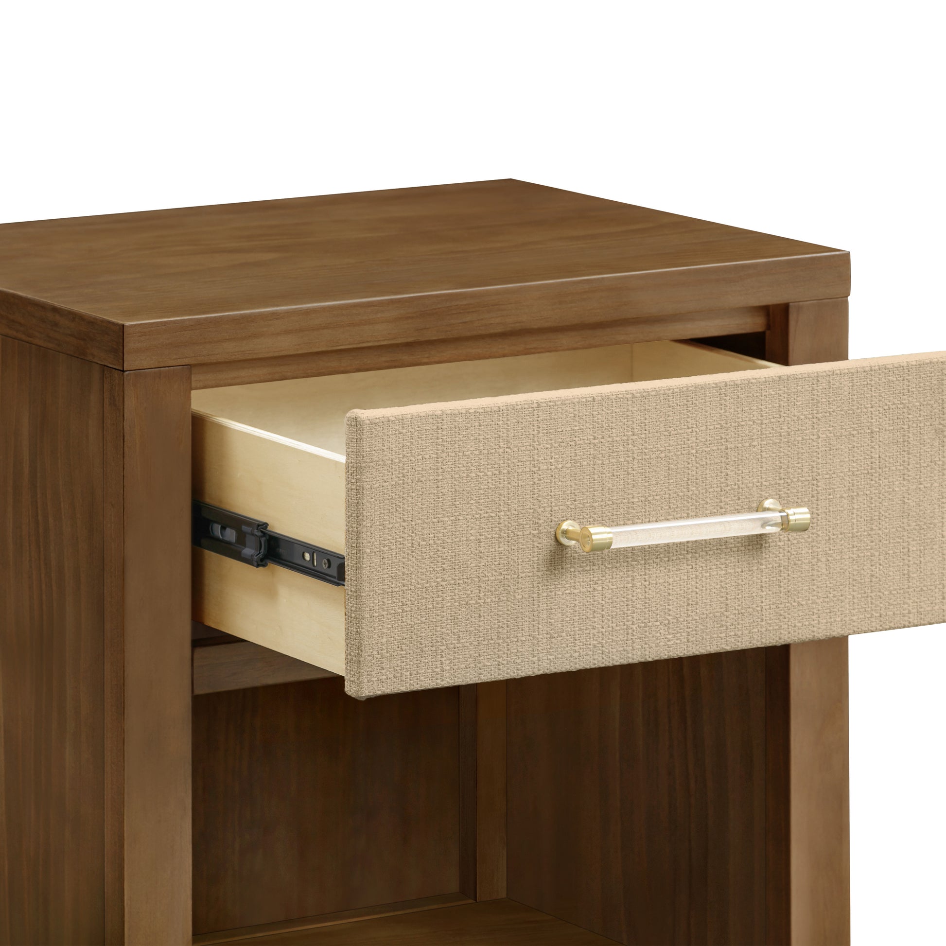 M24860NLPSEW,Namesake,Eloise Nightstand  Assembled in Natural Walnut & Performance Sand Eco-Weave
