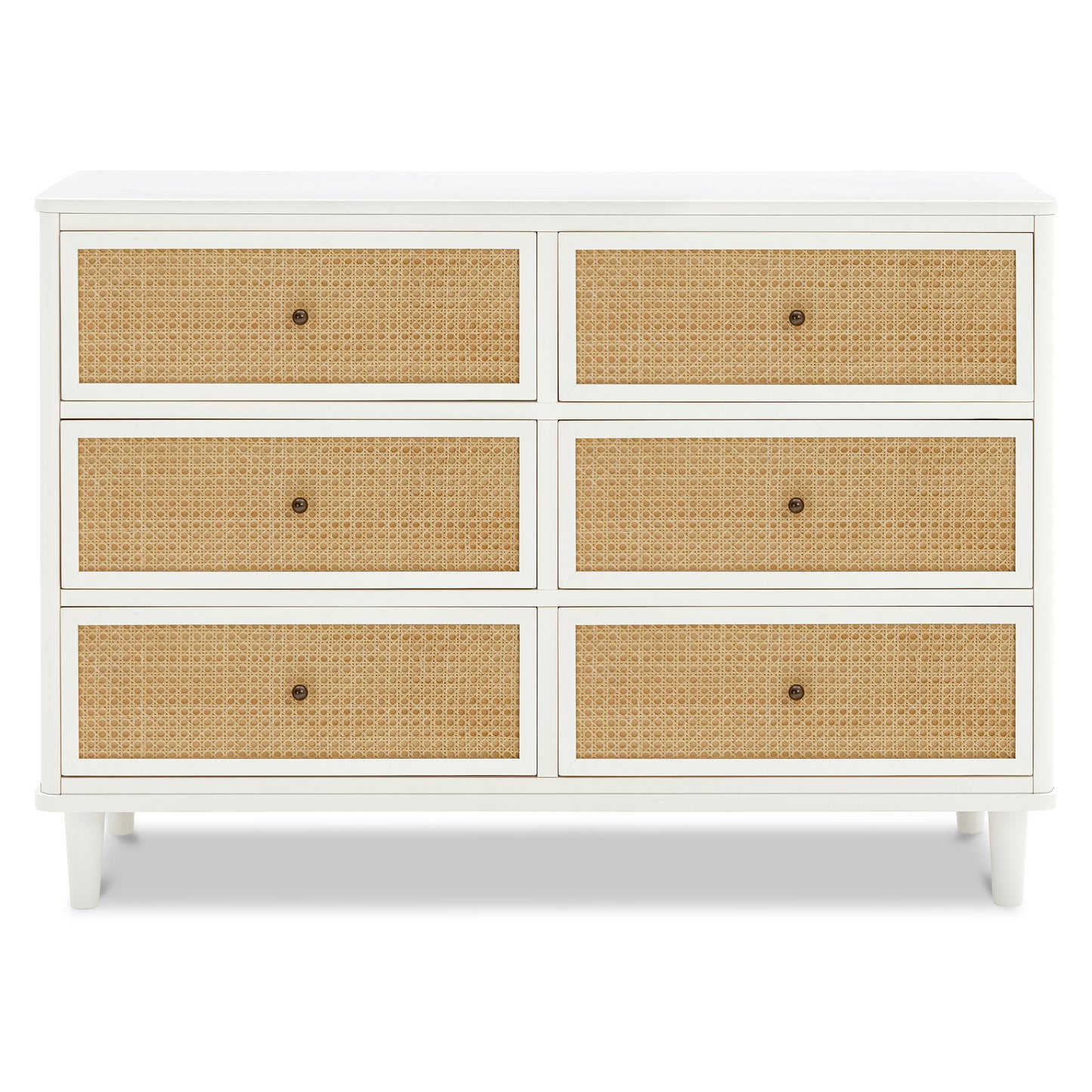 M23716RWHC,Namesake,Marin with Cane 6 Drawer Assembled Dresser in Warm White and Honey Cane