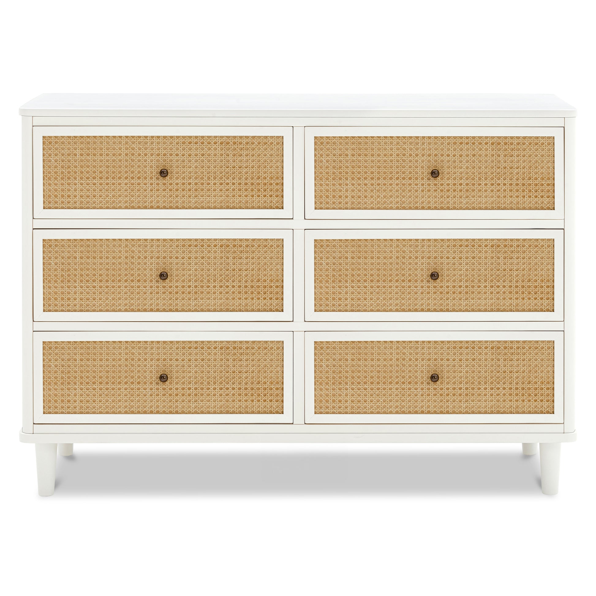 M23716RWHC,Namesake,Marin with Cane 6 Drawer Assembled Dresser in Warm White and Honey Cane