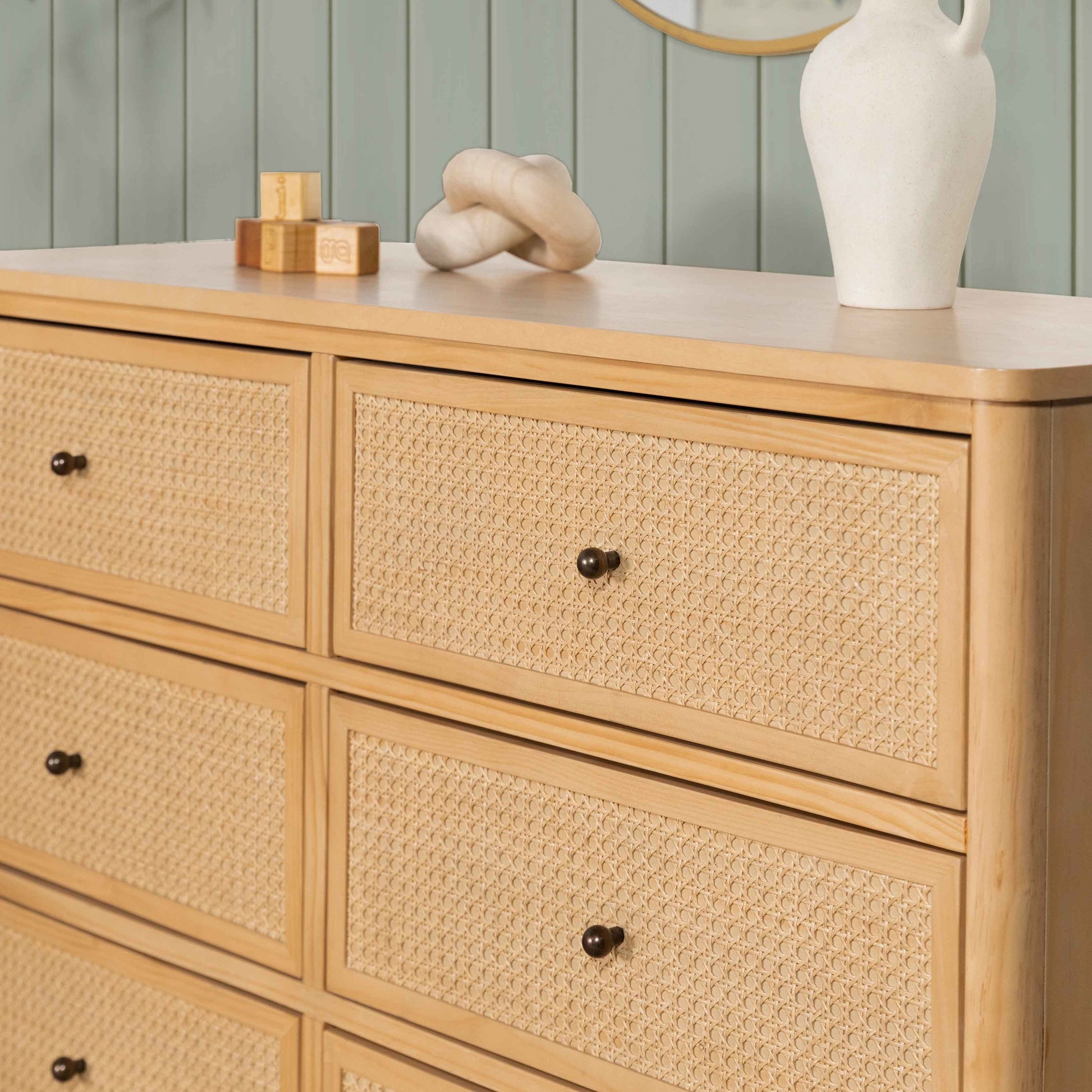 M23716HYHC,Namesake,Marin with Cane 6 Drawer Assembled Dresser in Honey and Honey Cane