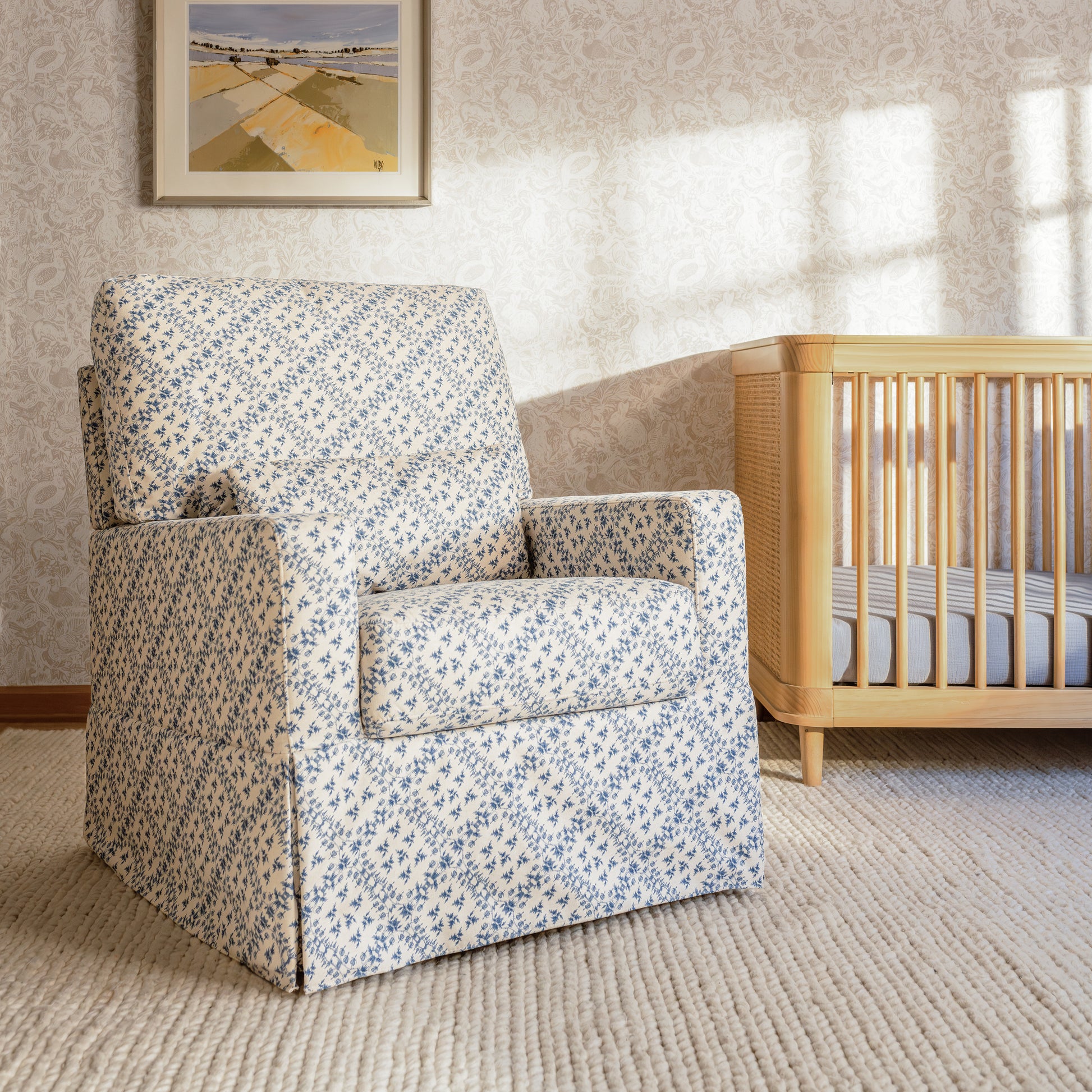 M21787BLT,Namesake,Sarah Flint x Namesake Crawford Swivel Glider in Blue Lattice Performance Eco-Weave