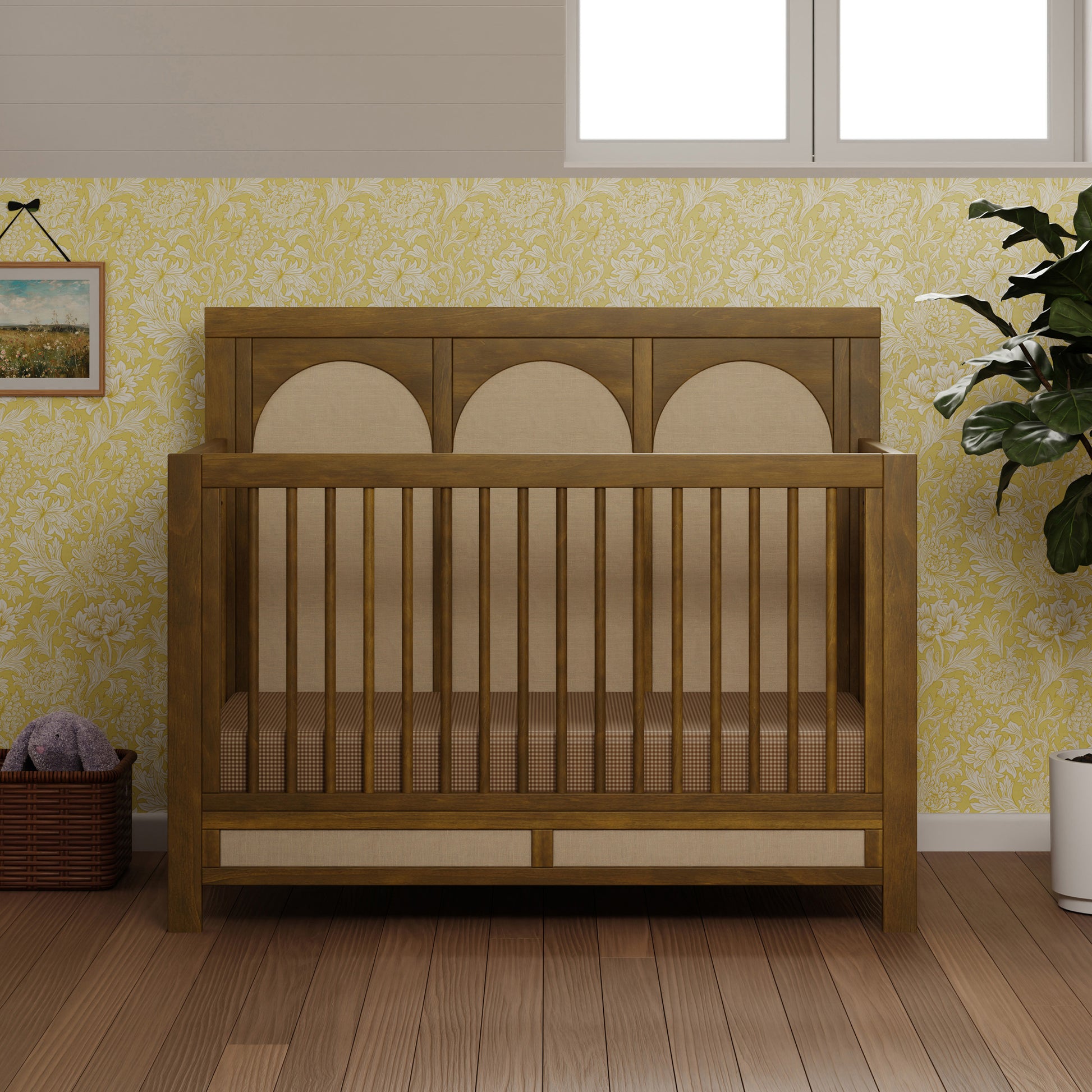 M24801NLPSEW,Namesake,Eloise 4-in-1 Convertible Crib in Natural Walnut & Performance Sand Eco-Weave