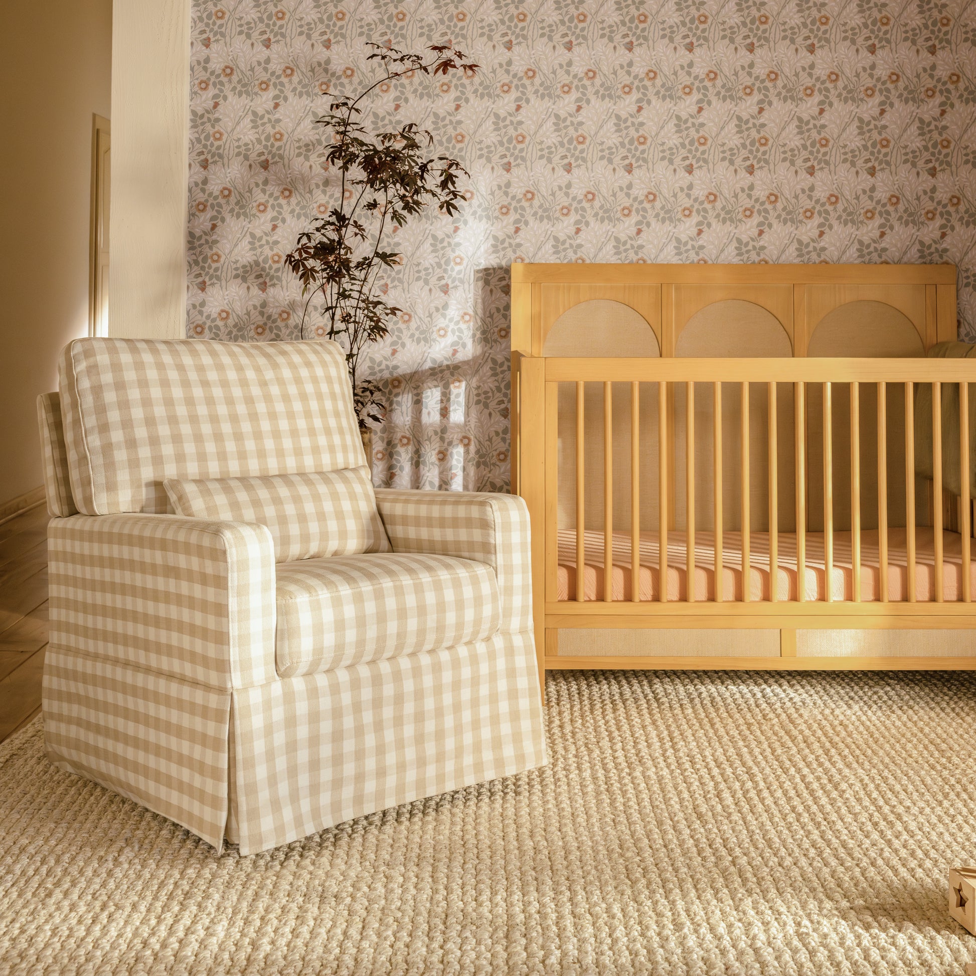 M21787TGH,Crawford Pillowback Comfort Swivel Glider in Tan Gingham