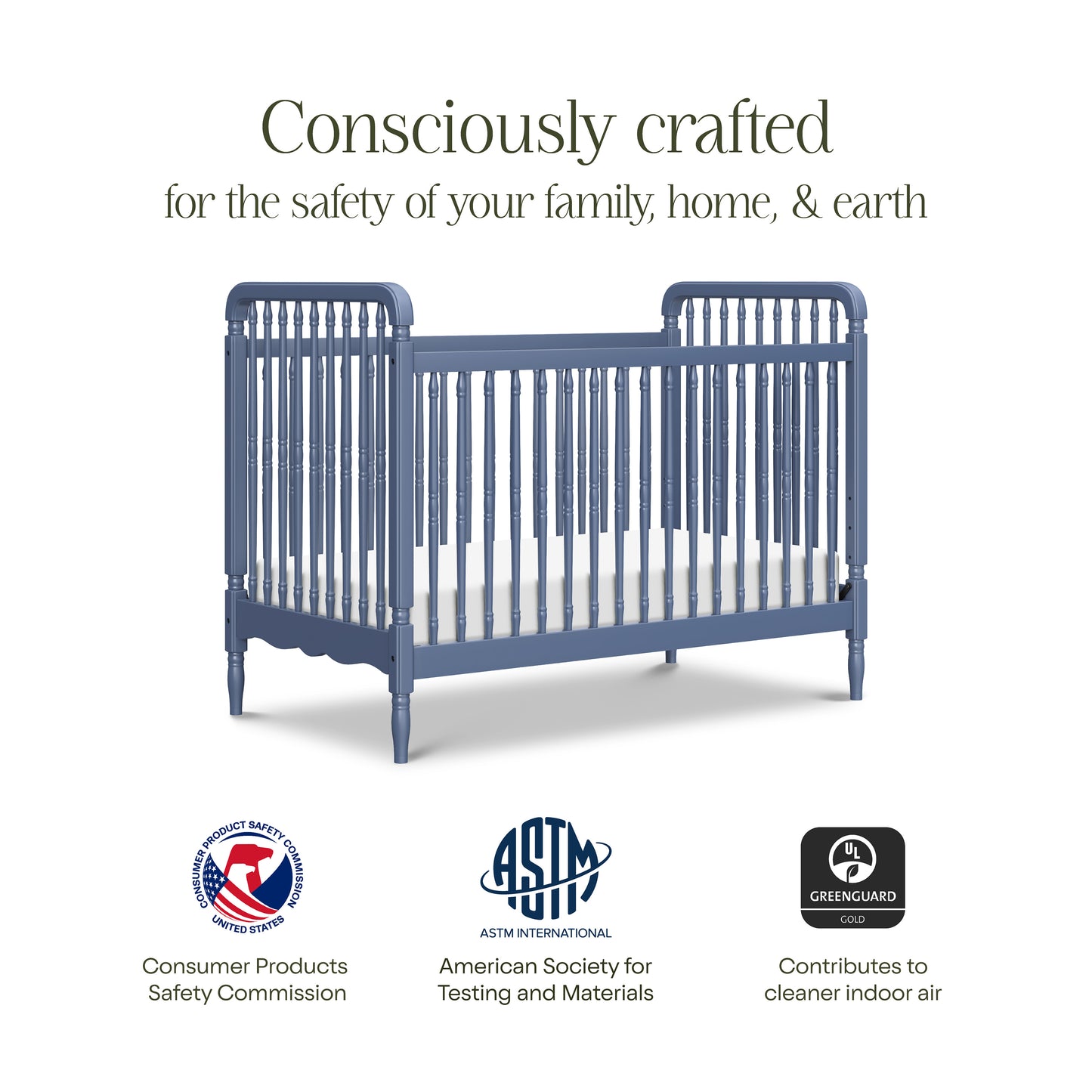 M7101CVB,Namesake,Liberty 3-in-1 Convertible Spindle Crib w/Toddler Bed Conversion Kit in Cove Blue