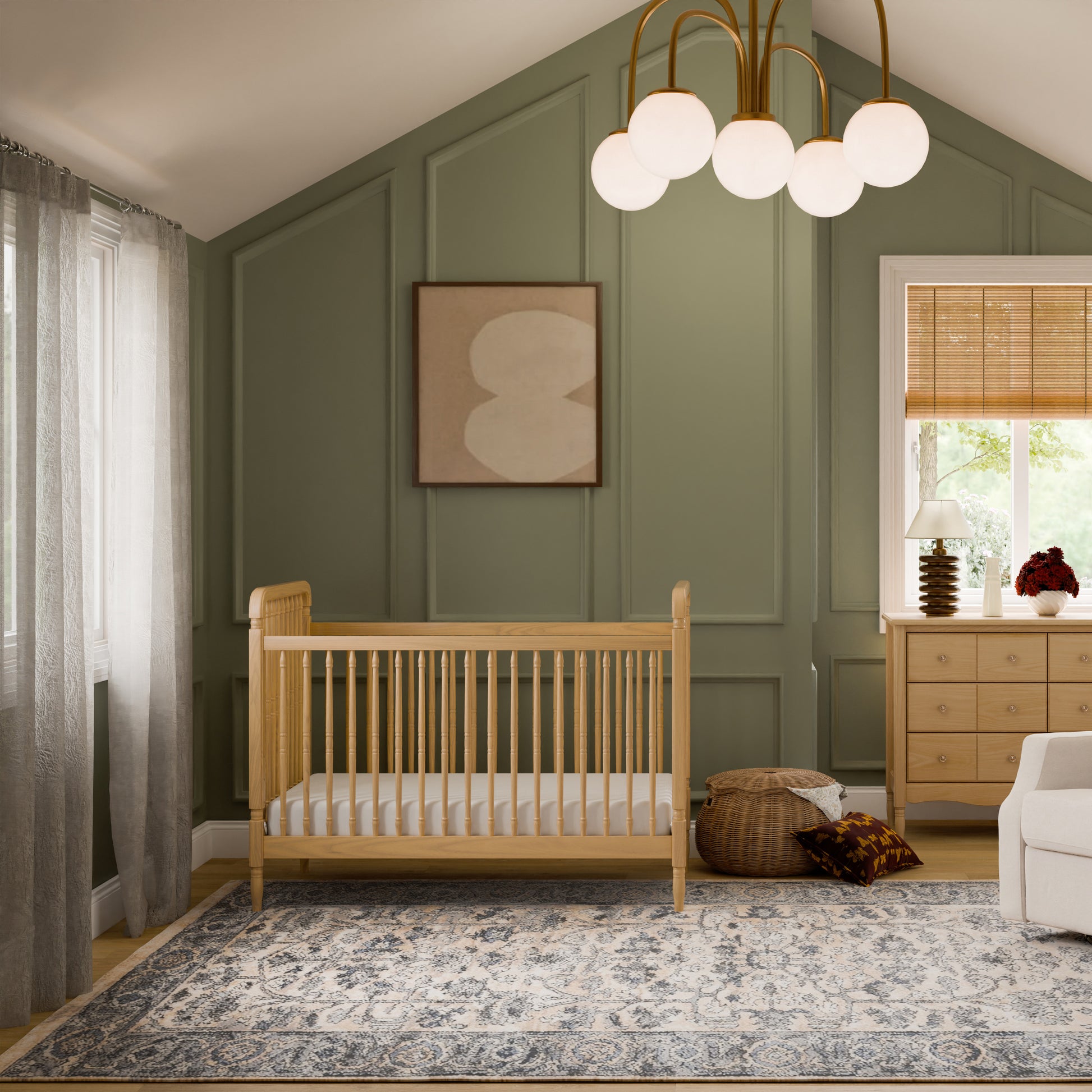 M7101HY,Namesake,Liberty 3-in-1 Convertible Spindle Crib w/Toddler Bed Conversion Kit in Honey