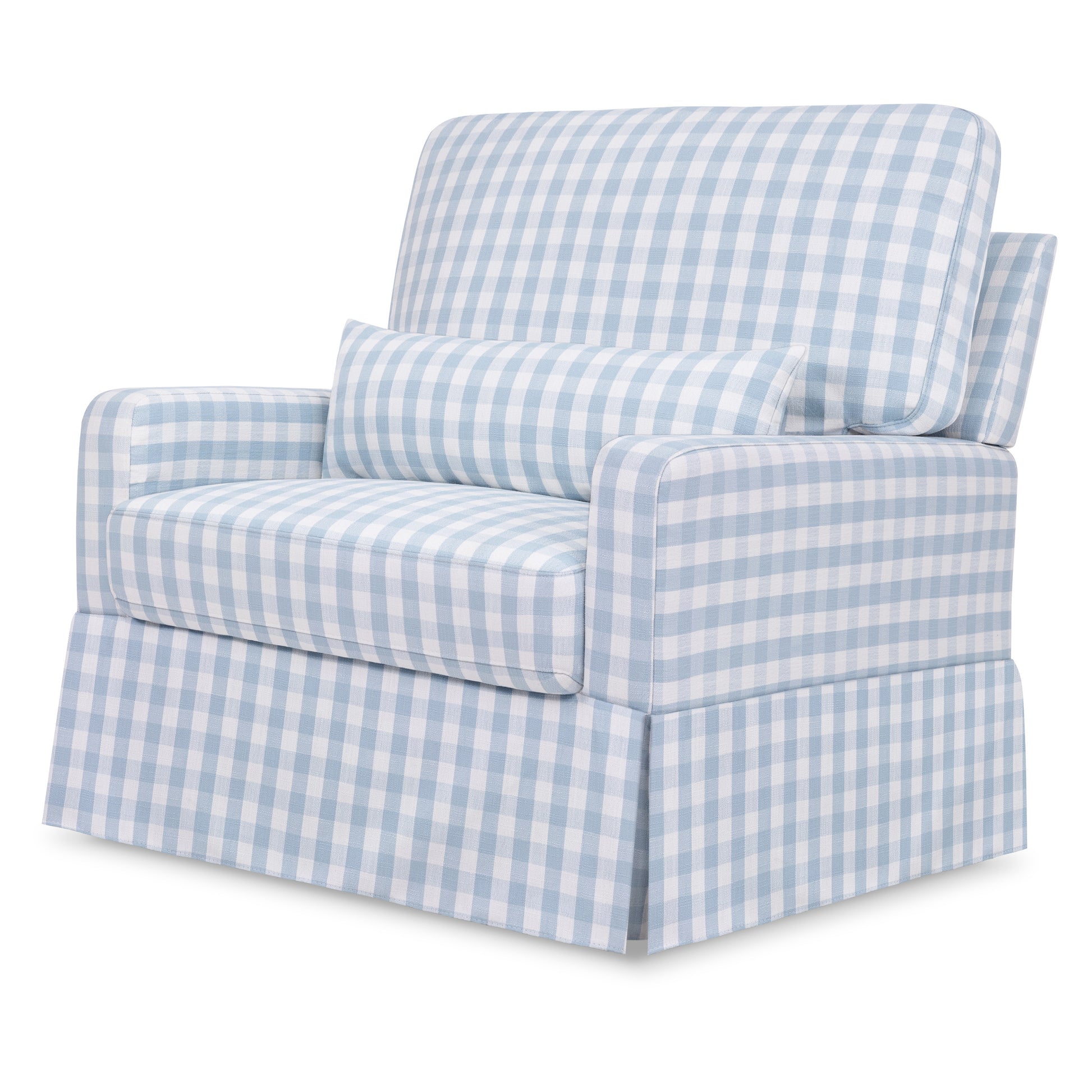 M21797BGH,Crawford Chair and a Half Pillowback Swivel Glider in Blue Gingham