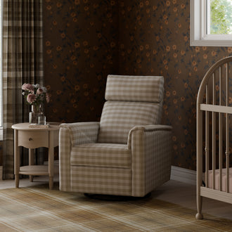 M17186TGH,Namesake,Willa Plus Power Glider Recliner w/ Power Headrest in Tan Gingham