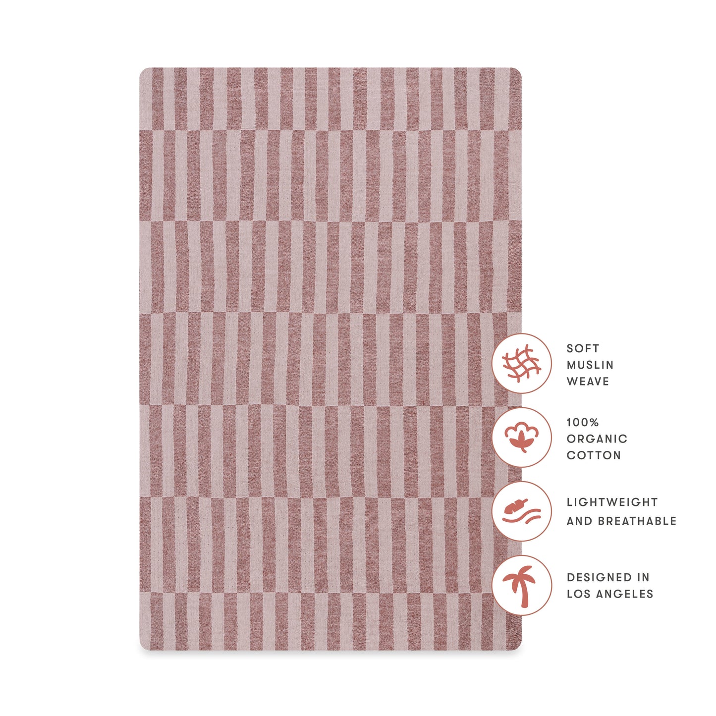T30436,Babyletto,Maroon Stripe Muslin Mini Crib Sheet in GOTS Certified Organic Cotton