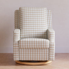 M22286TGHLB,Namesake,Crewe Electronic Swivel Glider Recliner in Tan Gingham with Light Wood Base