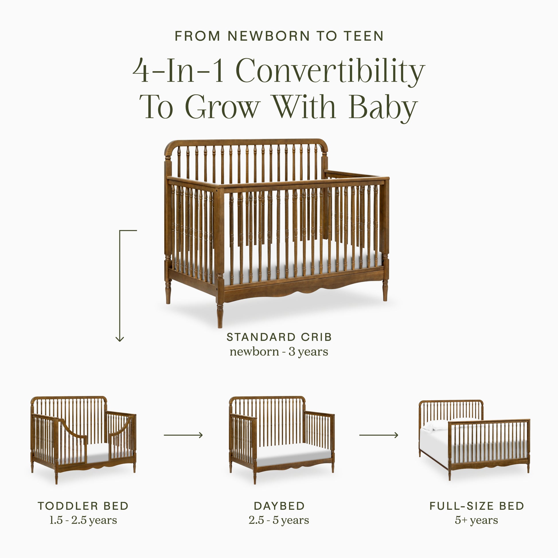 M7141NL,Namesake,Liberty 4-in-1 Convertible Spindle Crib in Natural Walnut