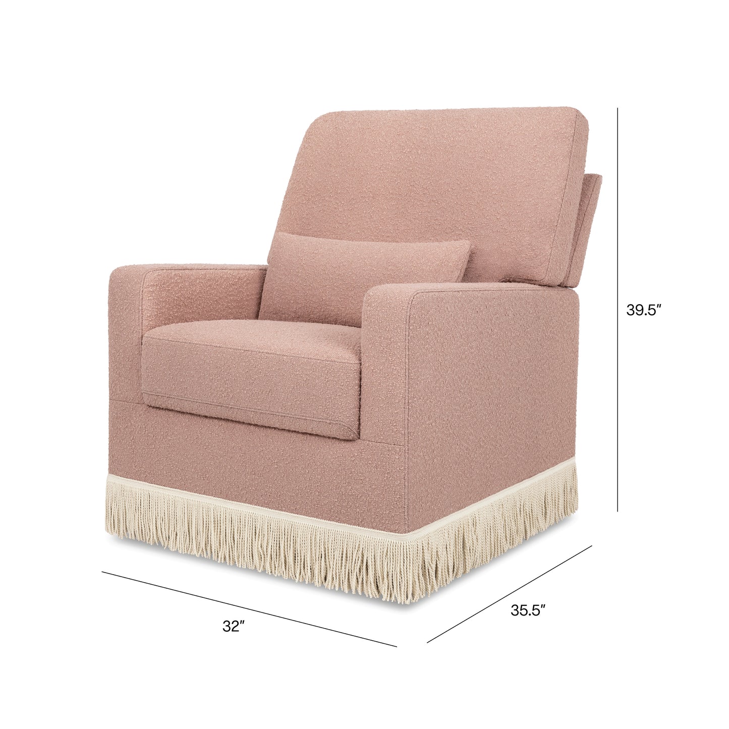 M21787RSBIF,Namesake,Crawford Pillowback Comfort Swivel Glider in Rose Boucle with Ivory Tassel Fringe