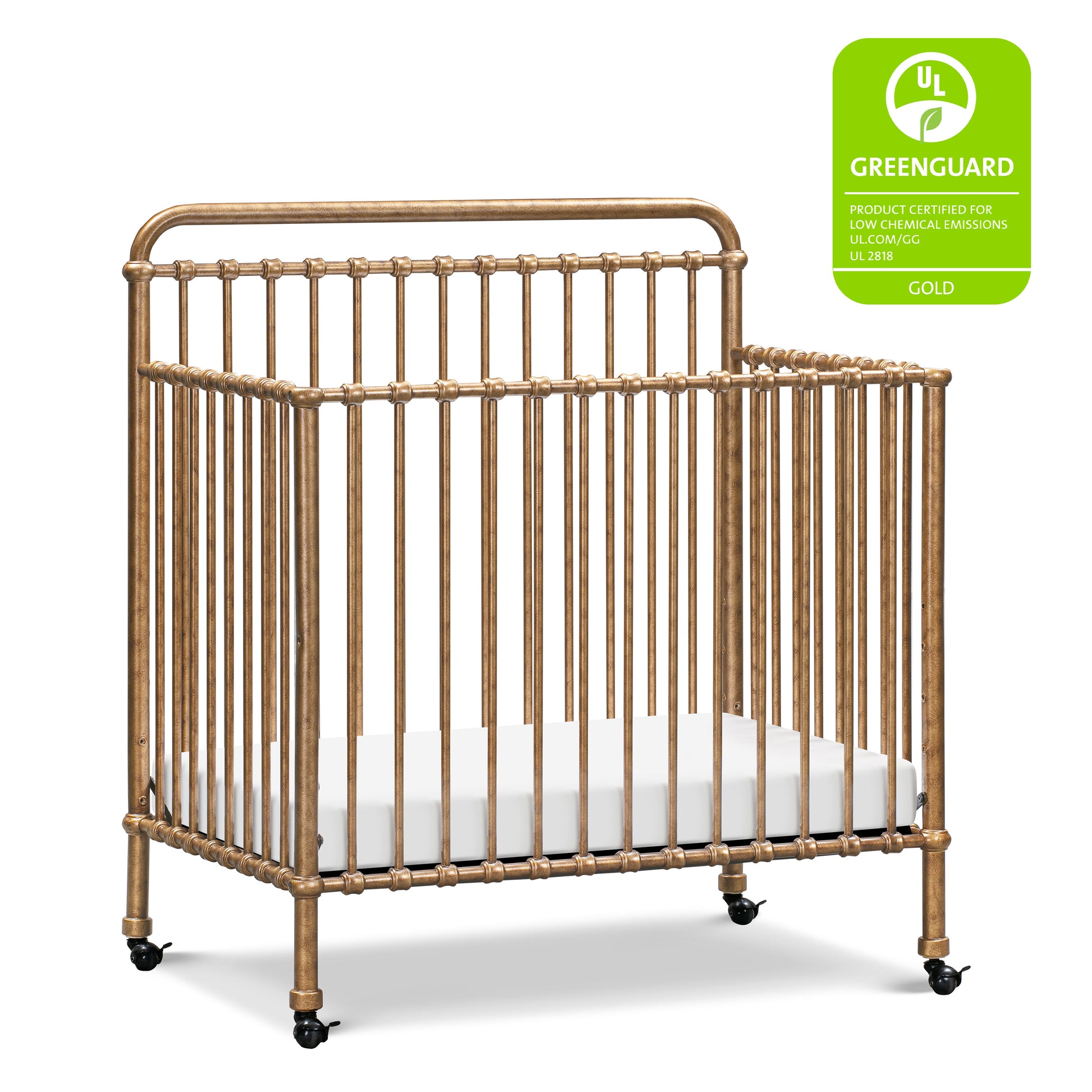 M15398VG,Namesake,Winston 4-in-1 Convertible Mini Crib in Vintage Gold