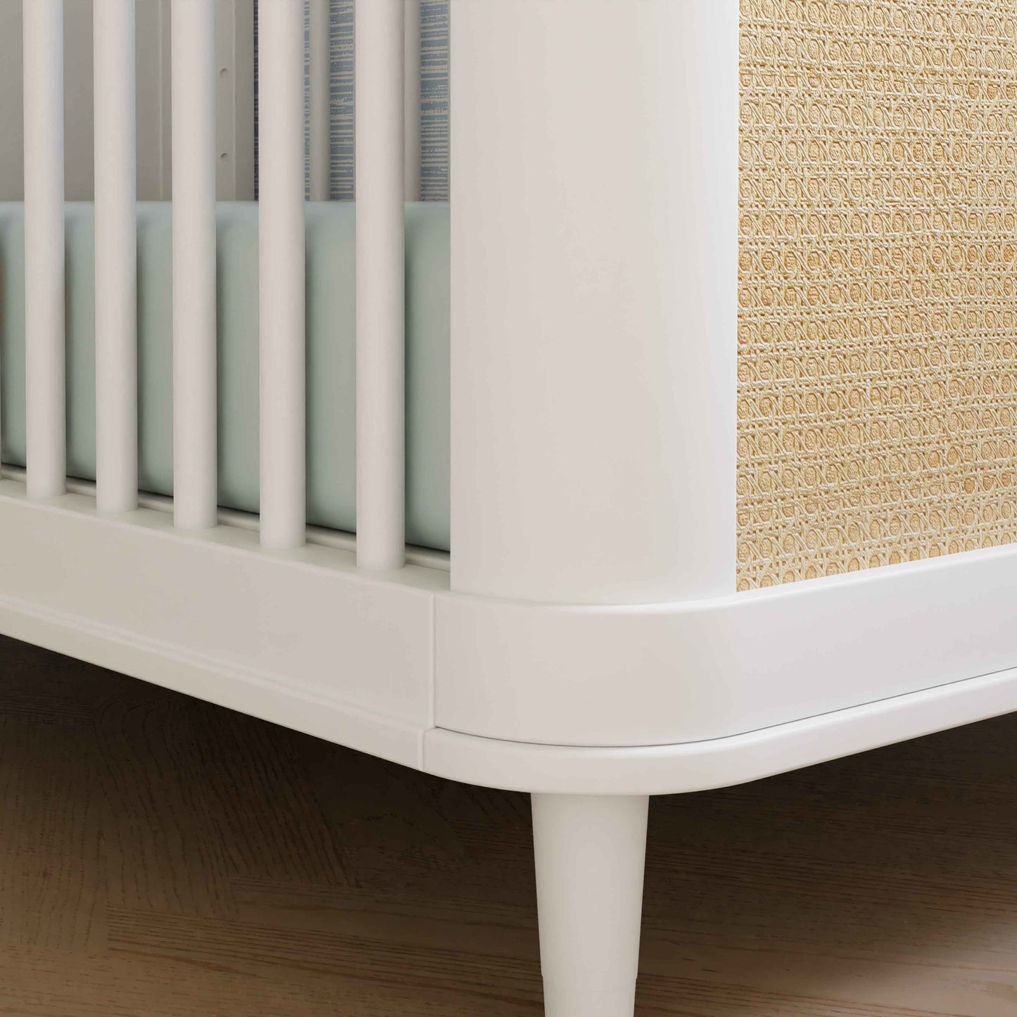 M23701RWHC,Namesake,Marin with Cane 3-in-1 Convertible Crib in Warm White and Honey Cane