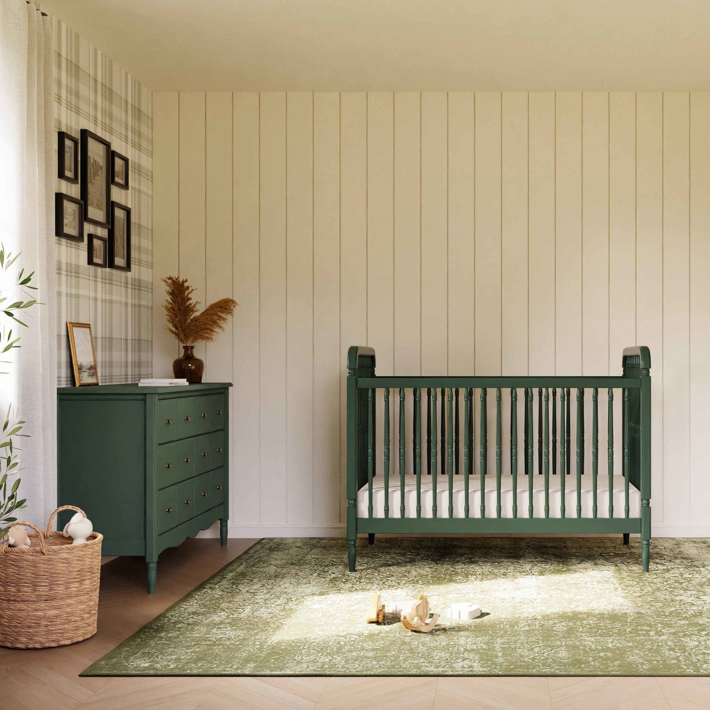 M7101FRGR,Namesake,Liberty 3-in-1 Convertible Spindle Crib w/Toddler Bed Conversion Kit in Forest Green