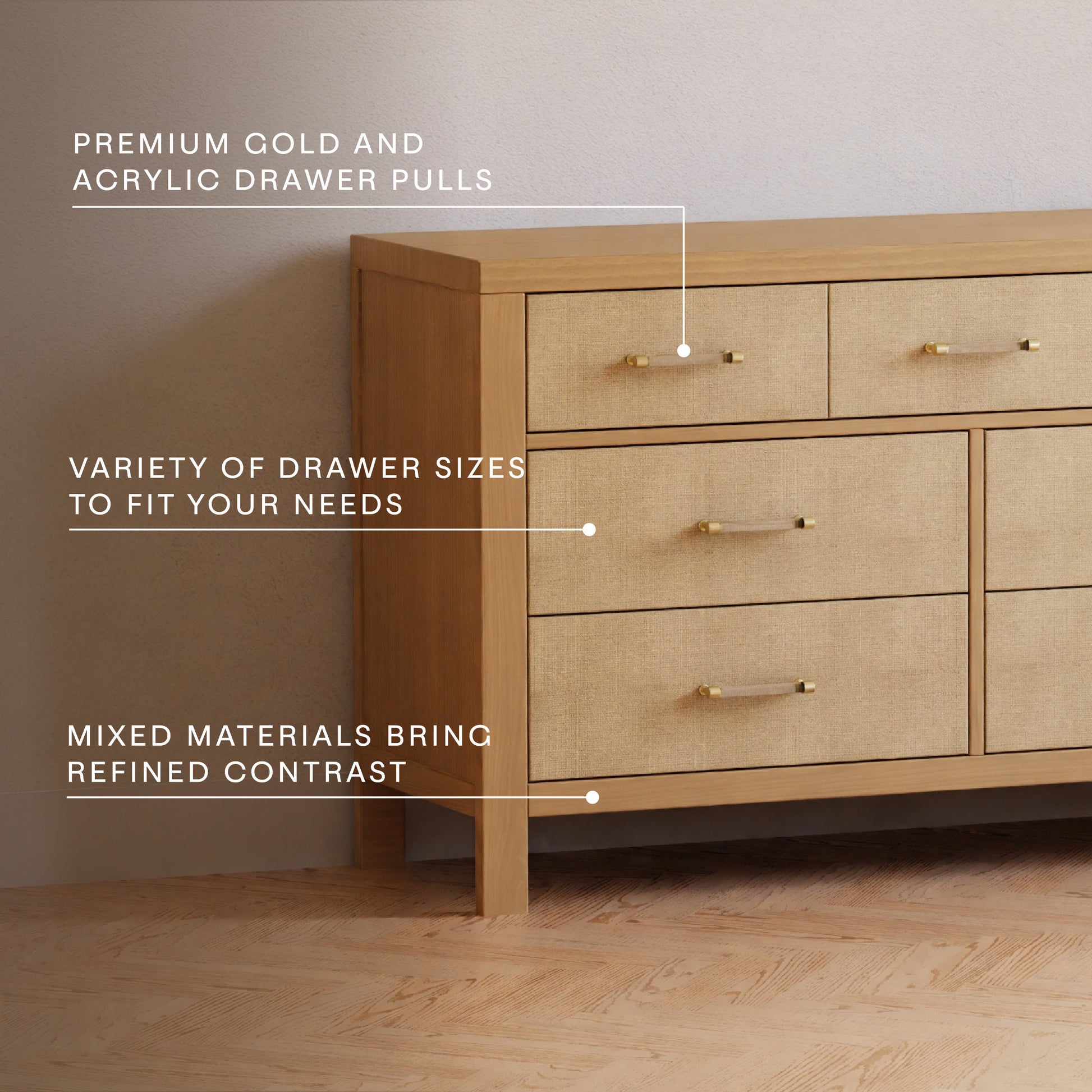Eloise 7 Drawer Assembled Dresser Honey & Performance Sand Eco-Weave Eloise 7 Drawer Assembled Dresser Honey & Performance Sand Eco-Weave