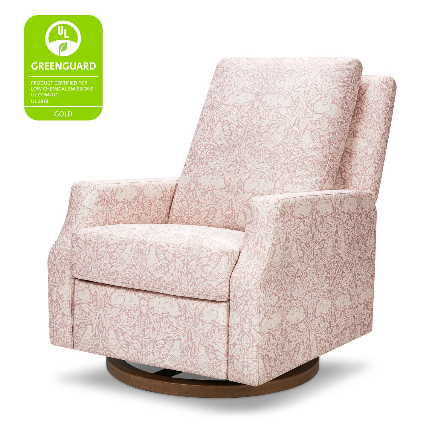 M22287PBRRDB,Namesake,Crewe Recliner and Swivel Glider in Pure Brer Rabbit in Rose w/Dark Wood Base