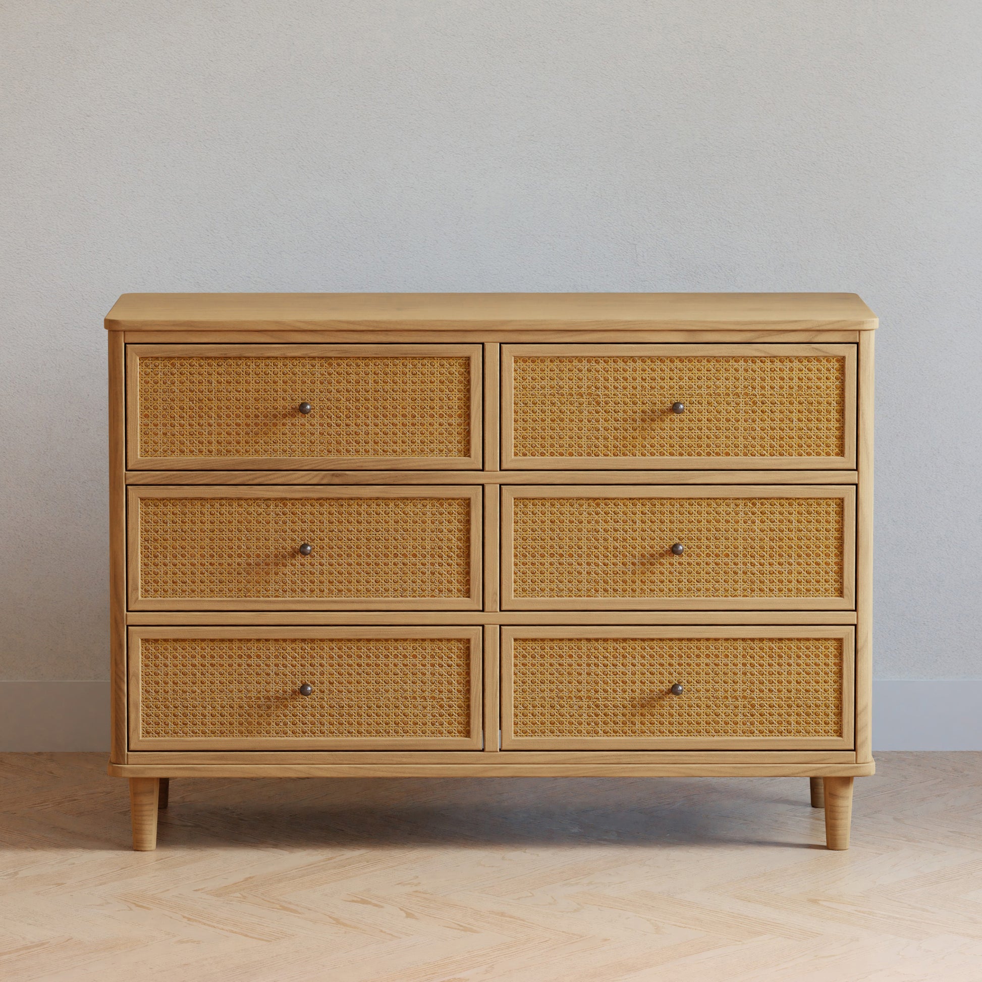 M23716HYHC,Namesake,Marin with Cane 6 Drawer Assembled Dresser in Honey and Honey Cane