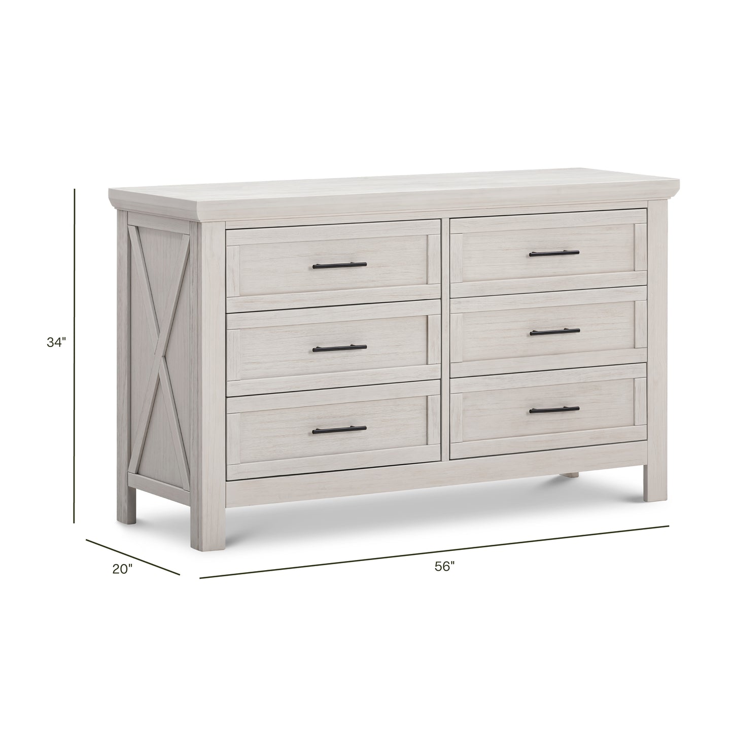 B14516WDF,Monogram by Namesake,Emory Farmhouse 6-Drawer Dresser in White Driftwood