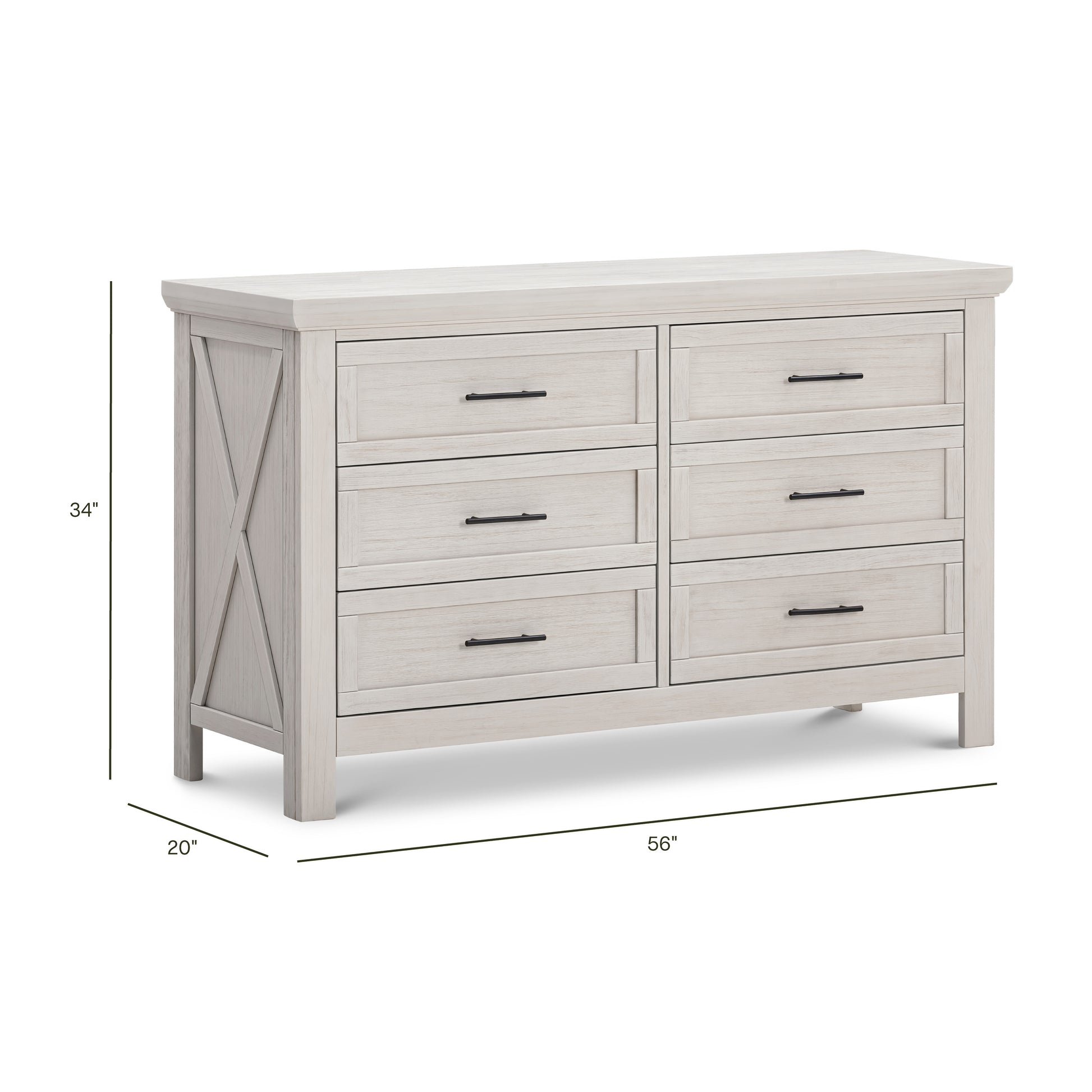 B14516WDF,Monogram by Namesake,Emory Farmhouse 6-Drawer Dresser in White Driftwood
