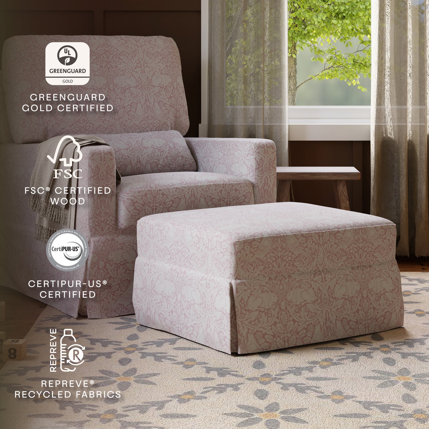 M21785PBRR,Namesake,Crawford Gliding Ottoman in Pure Brer Rabbit in Rose