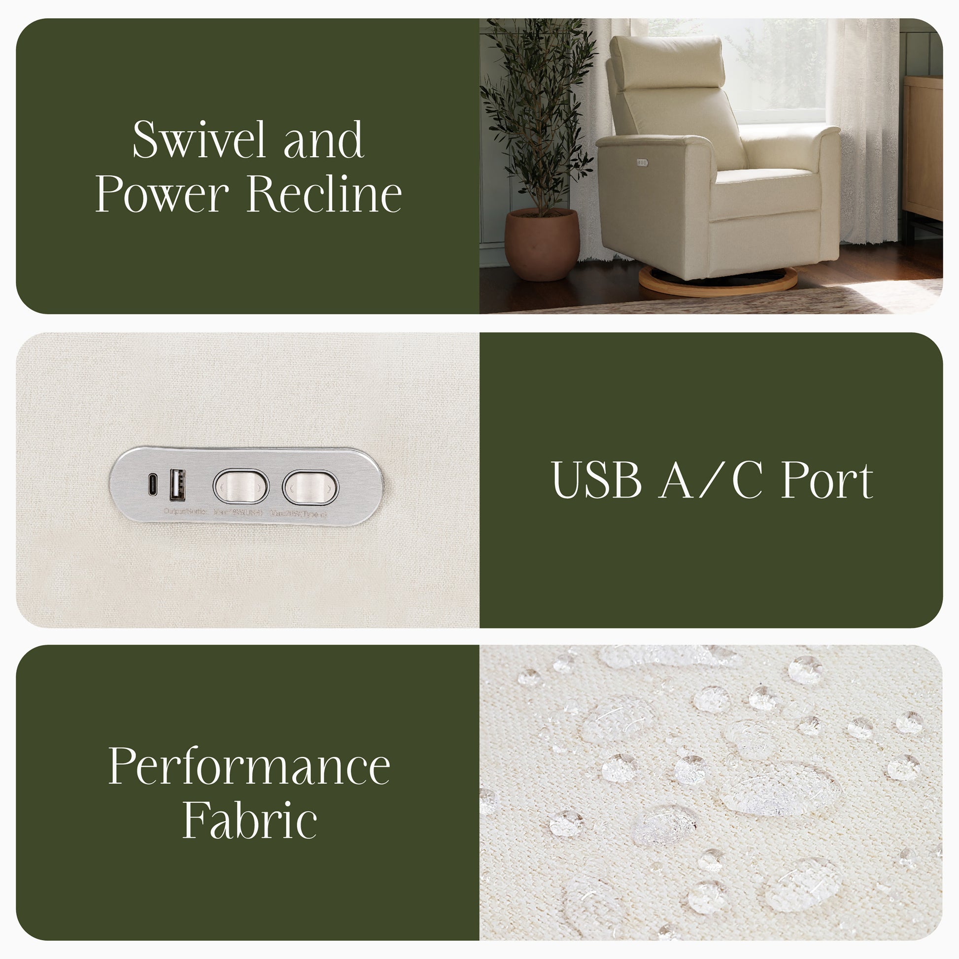 B17186PCMEWLB,Monogram by Namesake,Willa Plus Power Glider Recliner w/ Power Headrest in Performance Cream Eco-Weave w/Light Wood base