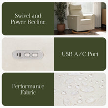 B17186PCMEWLB,Monogram by Namesake,Willa Plus Power Glider Recliner w/ Power Headrest in Performance Cream Eco-Weave w/Light Wood base