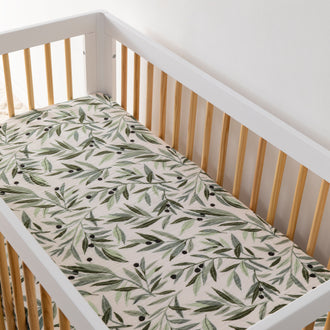 T28235,Babyletto,Olive Branches Muslin Crib Sheet in GOTS Certified Organic Cotton