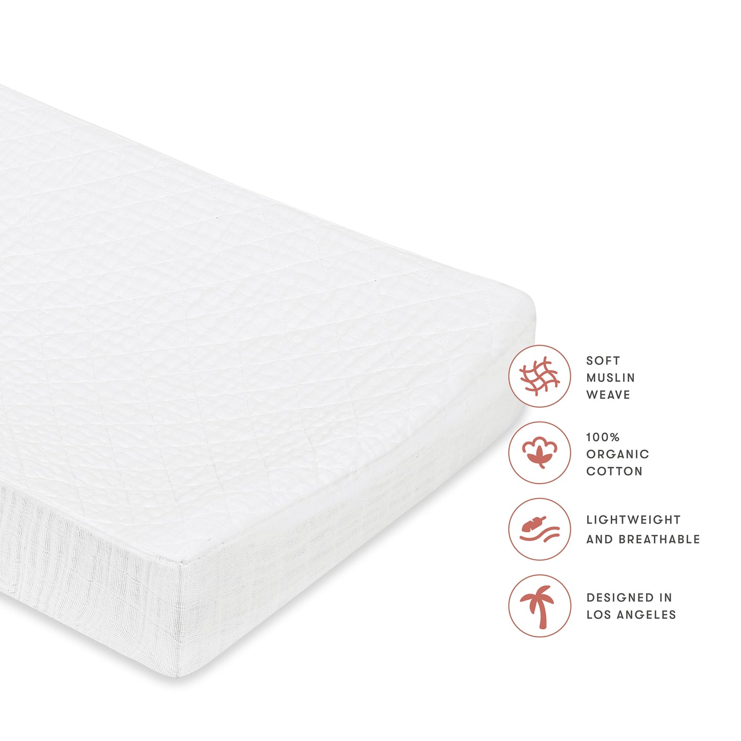 T29437,Plain White Quilted Muslin Changing Pad Cover in GOTS Certified Organic Cotton