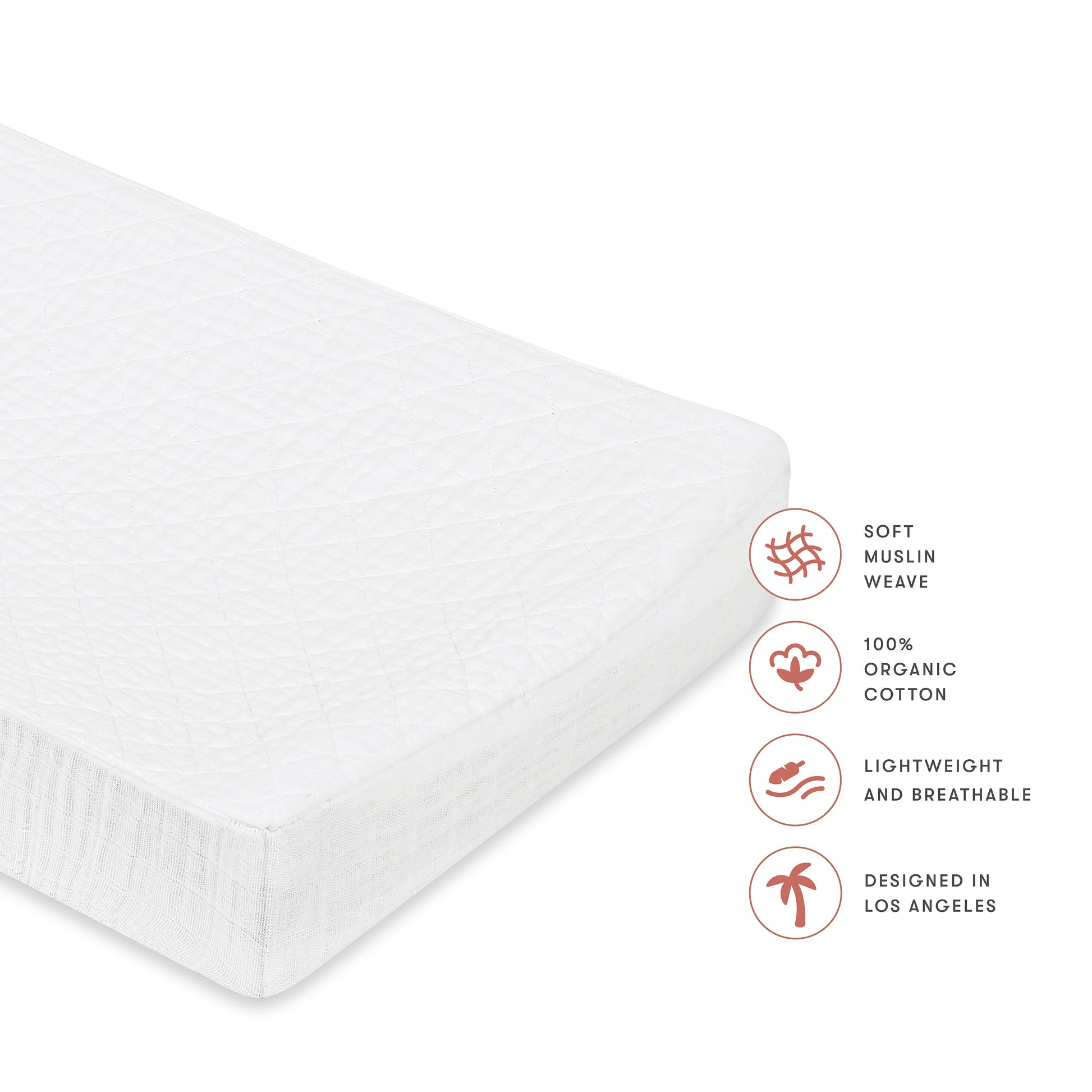 T29437,Babyletto,Plain White Quilted Muslin Changing Pad Cover in GOTS Certified Organic Cotton