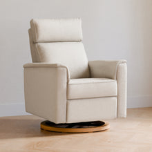 B17186WBLB,Monogram by Namesake,Willa Plus Power Glider Recliner w/ Power Headrest in Ivory Boucle with Light Wood Base