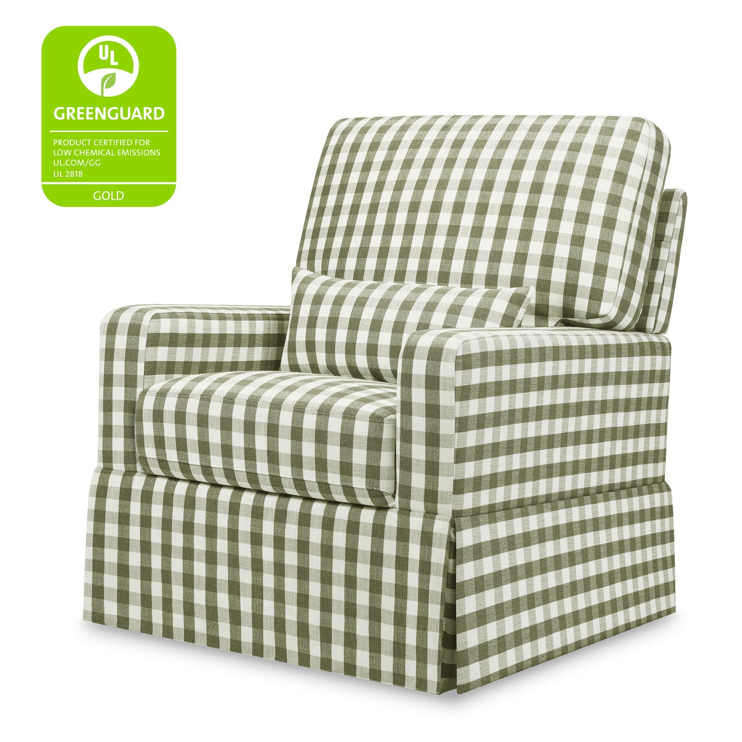 M21787GGH,Namesake,Crawford Pillowback Comfort Swivel Glider in Moss Green Gingham