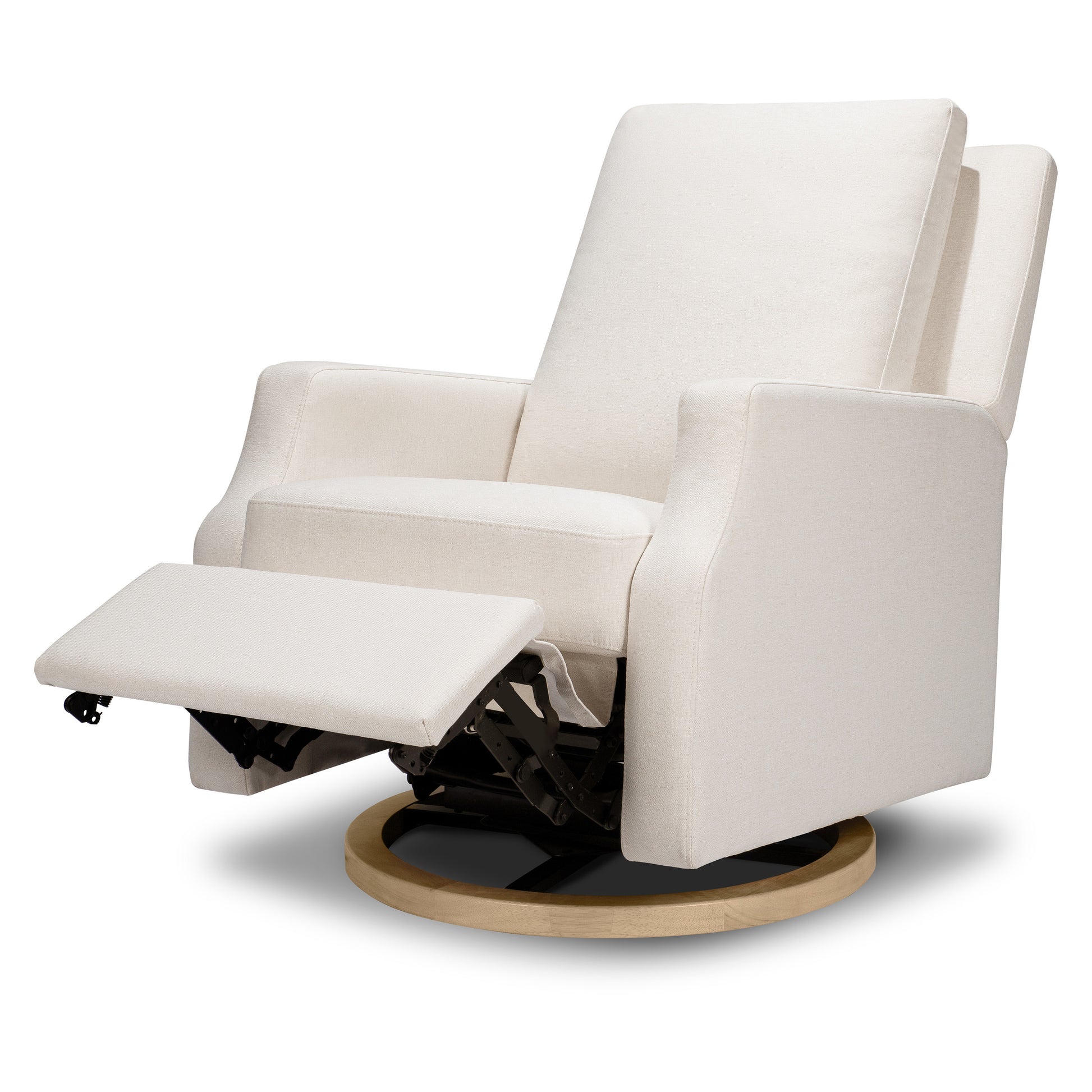 M22286PCMEWLB,Namesake,Crewe Electronic Swivel Glider Recliner in Performance Cream Eco-Weave w/Light Wood Base
