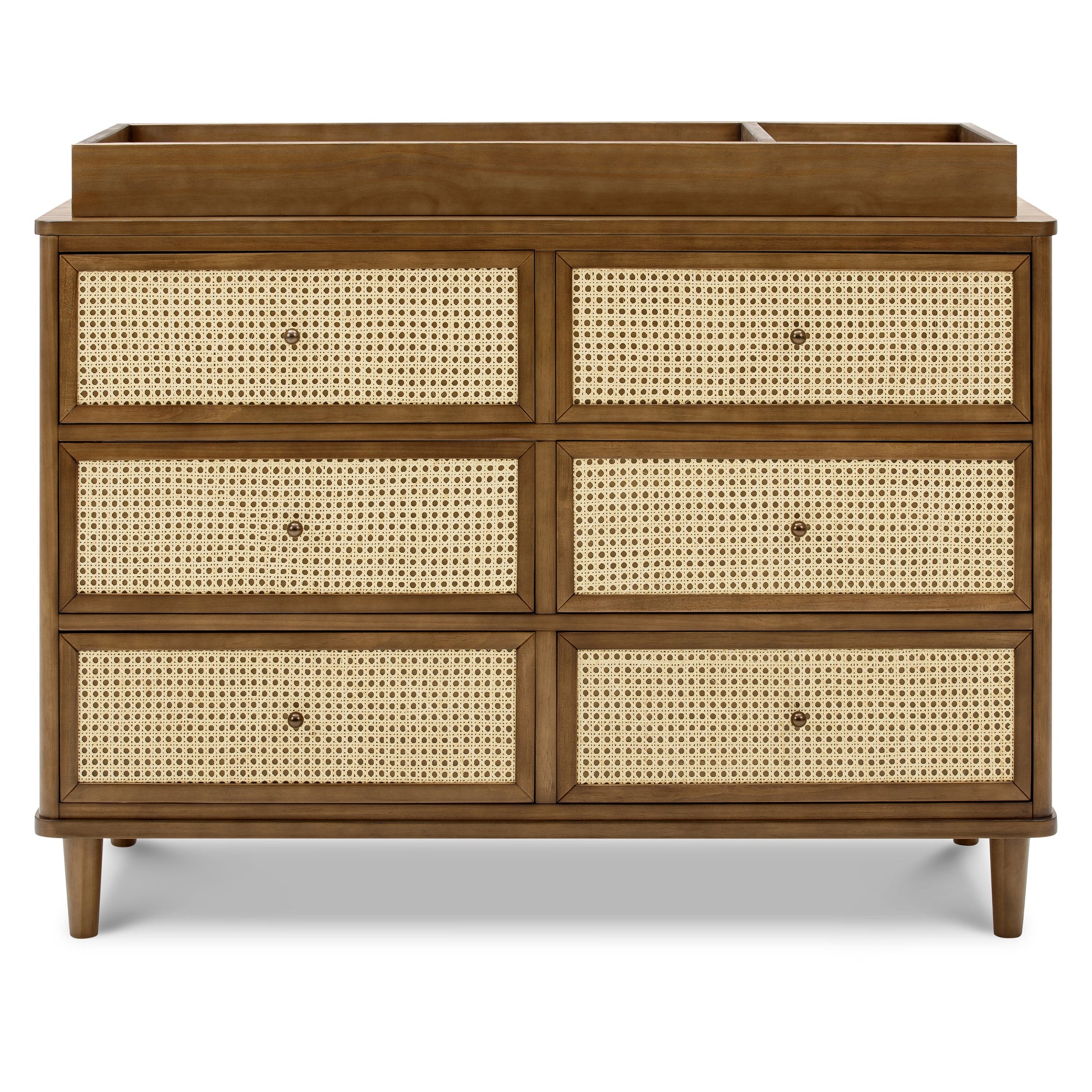 M23716NLBC,Marin with Cane 6 Drawer Assembled Dresser in Natural Walnut and Blonde Cane