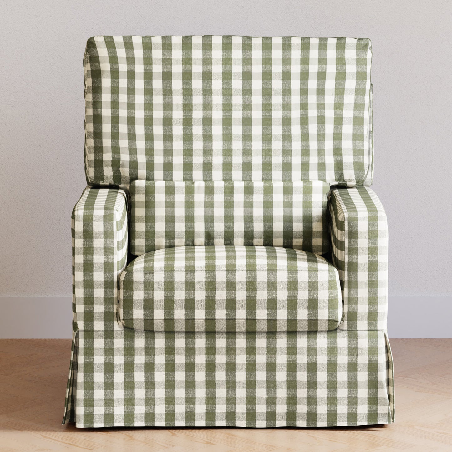 M21787GGH,Namesake,Crawford Pillowback Comfort Swivel Glider in Green Gingham