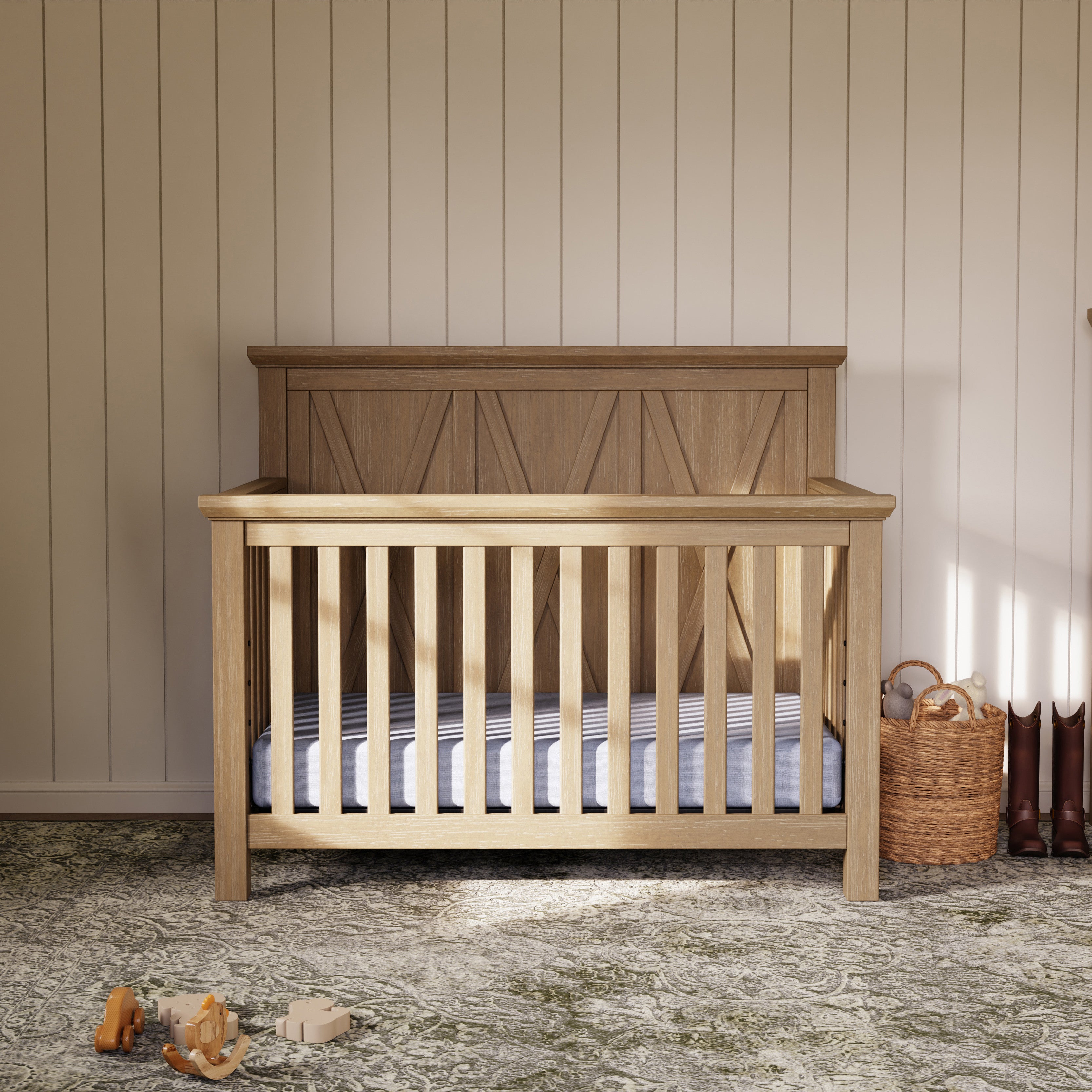 R_babys Monogram by Namesake Emory Farmhouse 4-in-1 Convertible Crib