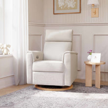 B17186WBLB,Monogram by Namesake,Willa Plus Power Glider Recliner w/ Power Headrest in Ivory Boucle with Light Wood Base