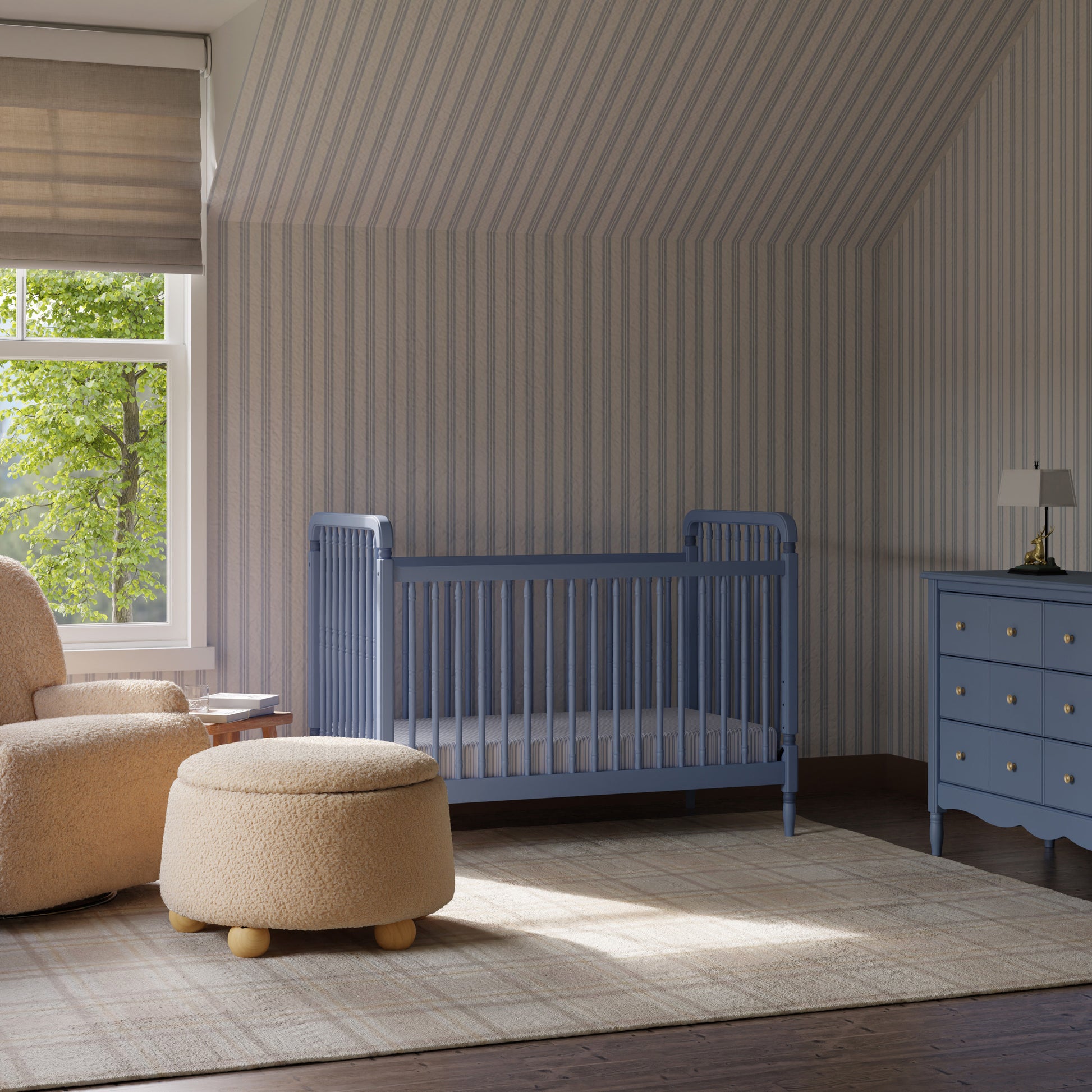 M7101CVB,Namesake,Liberty 3-in-1 Convertible Spindle Crib w/Toddler Bed Conversion Kit in Cove Blue