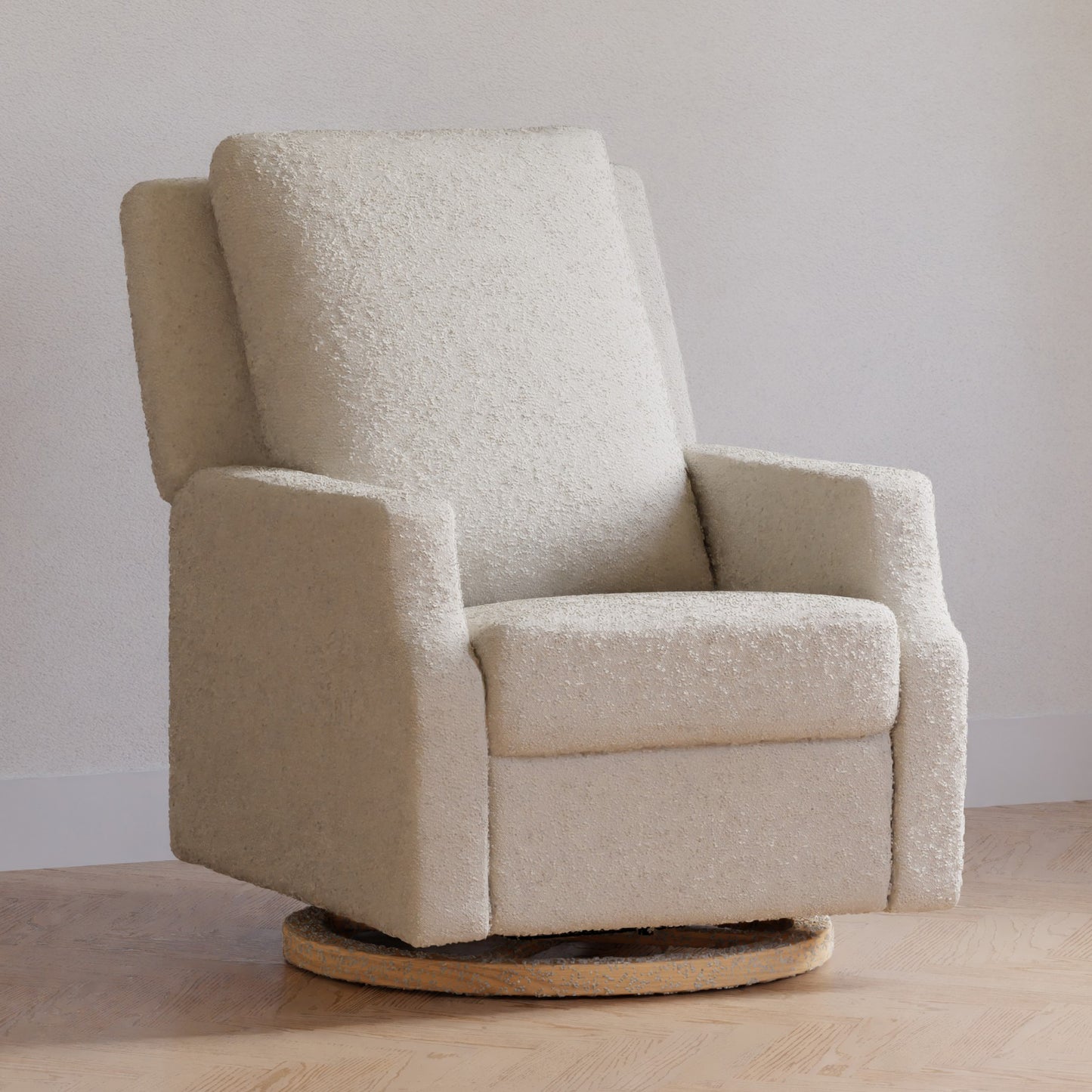 M22287WBLB,Namesake,Crewe Recliner and Swivel Glider in Ivory Boucle w/Light Wood Base