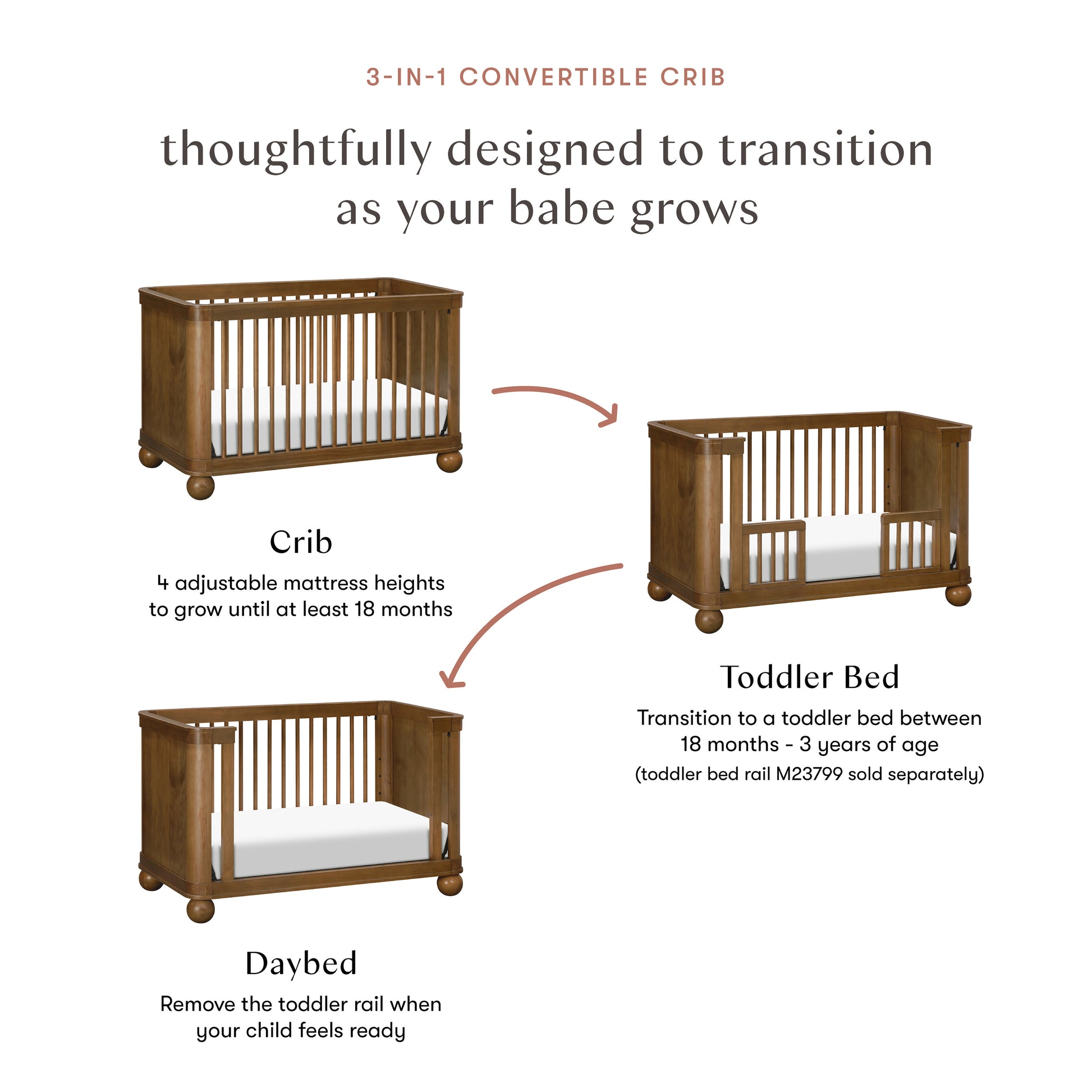 M31801NL,Babyletto,Crosby 3-in-1 Convertible Crib in Natural Walnut