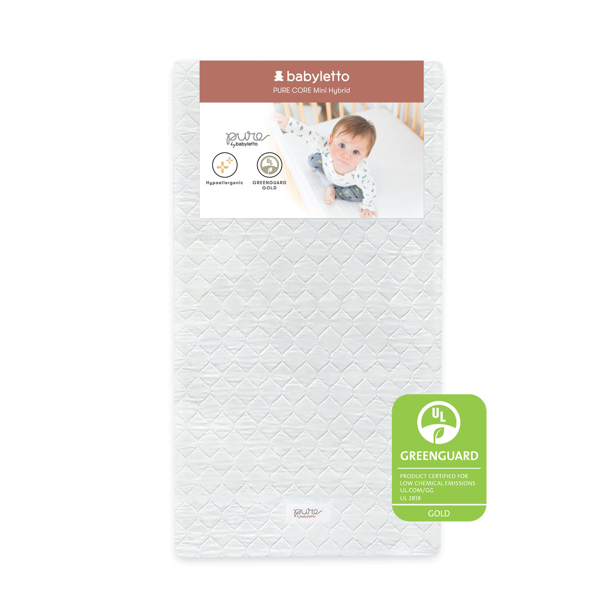 Pure Core Mini Crib Mattress w/ Hybrid Quilted Waterproof Cover (Lightweight)