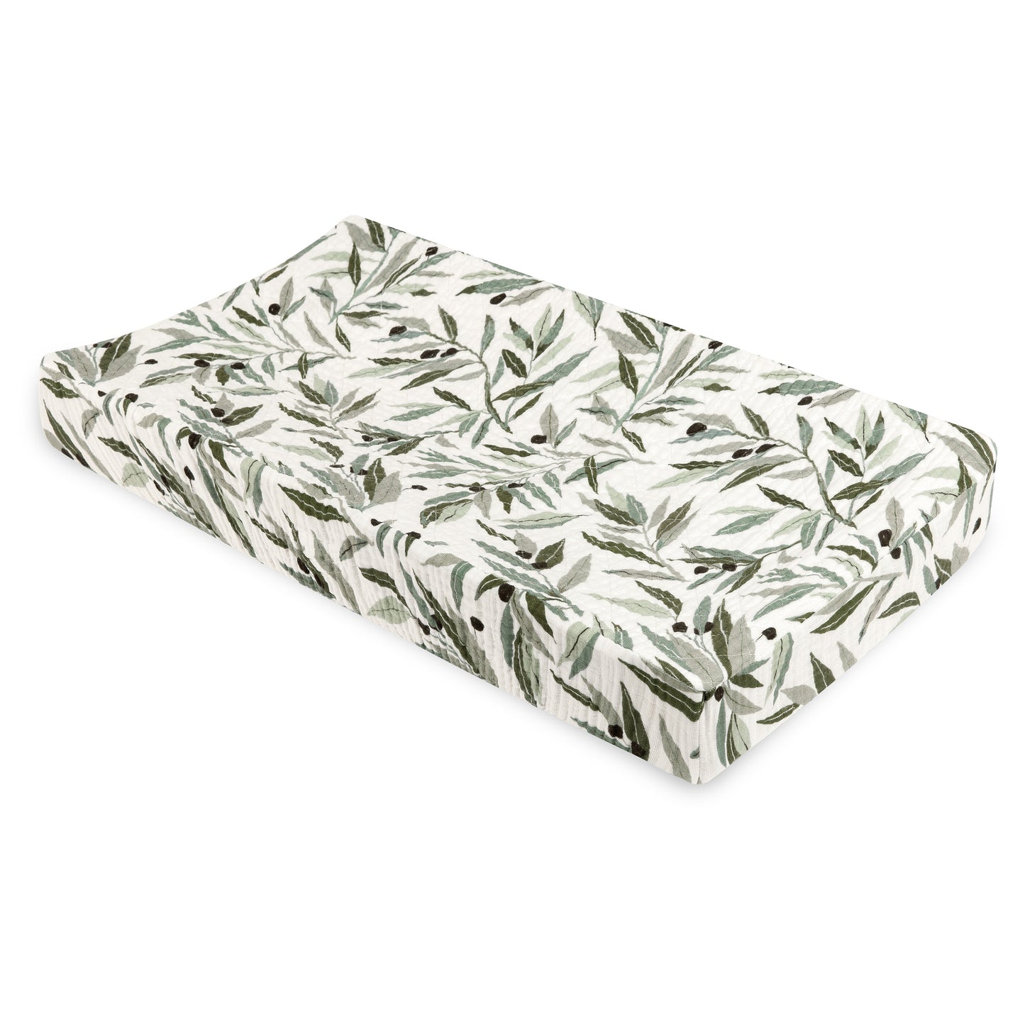 T28237,Olive Branches Quilted Muslin Changing Pad Cover in GOTS Certified Organic Cotton